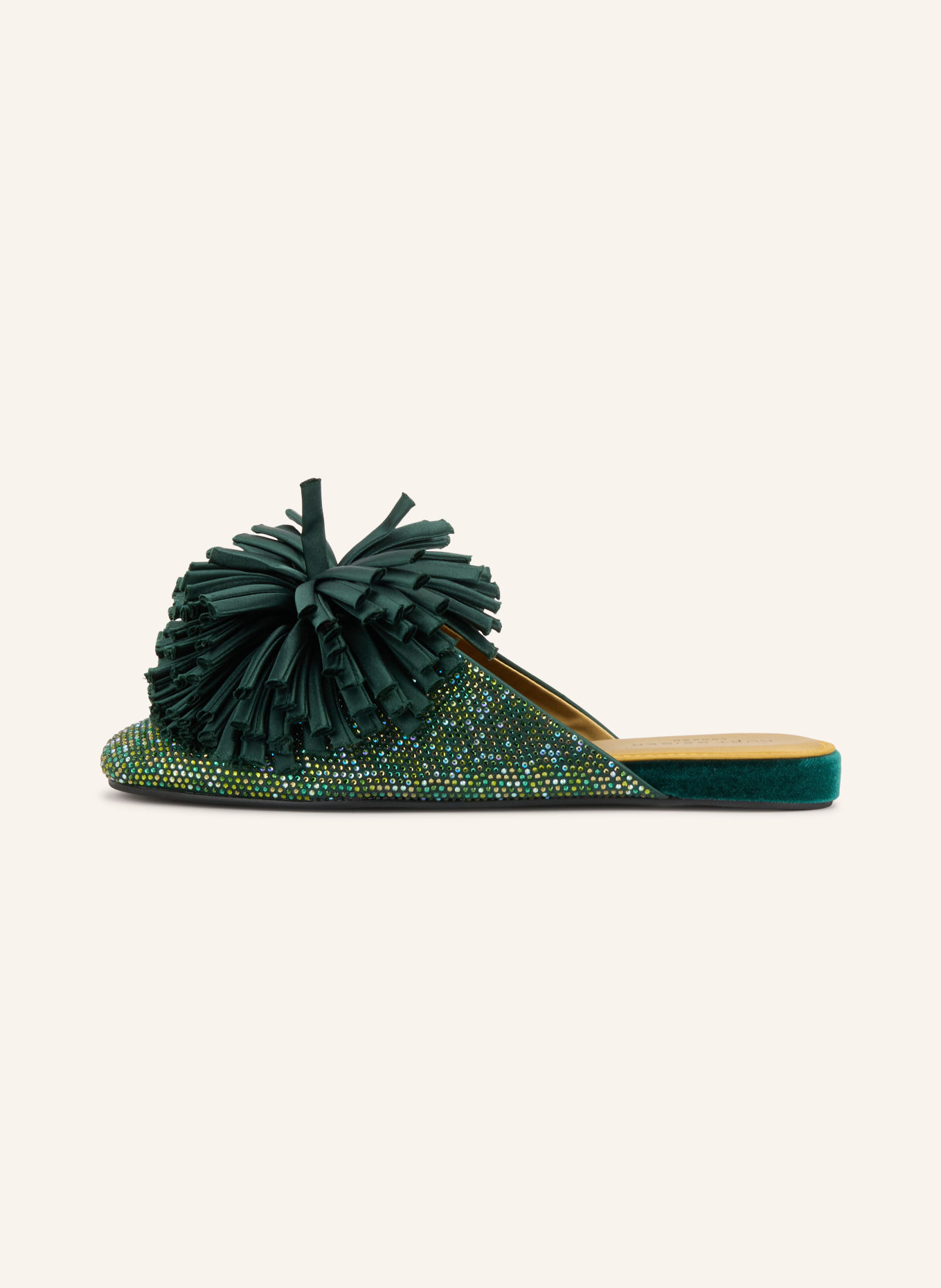 KURT GEIGER POM Mules with Rhinestones: DARK GREEN