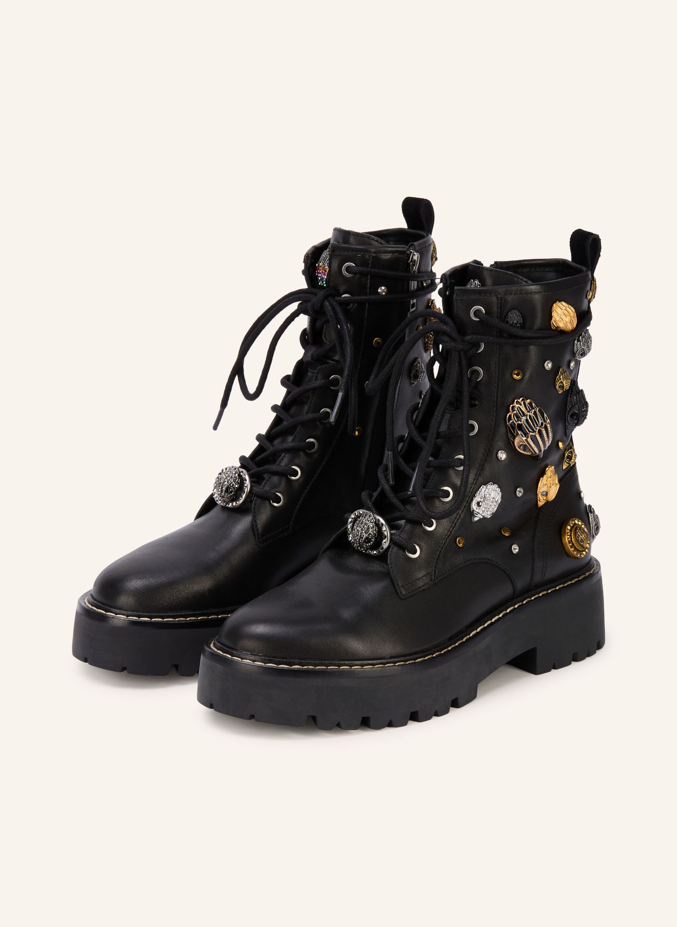 KURT GEIGER EAGLES MATILDA Lace-up boots with Rhinestones: BLACK / SILVER / GOLD
