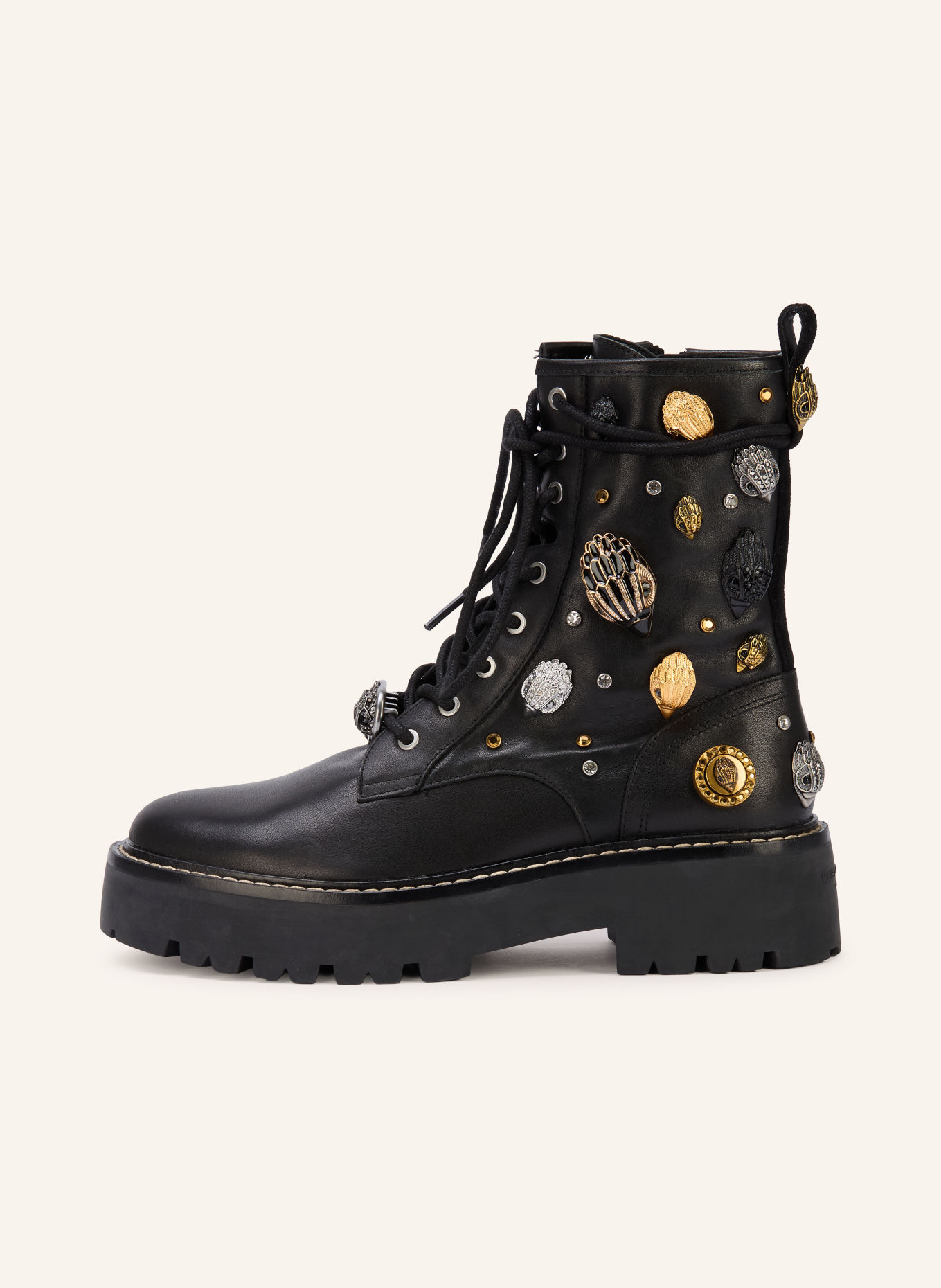 KURT GEIGER EAGLES MATILDA Lace-up boots with Rhinestones: BLACK / SILVER / GOLD