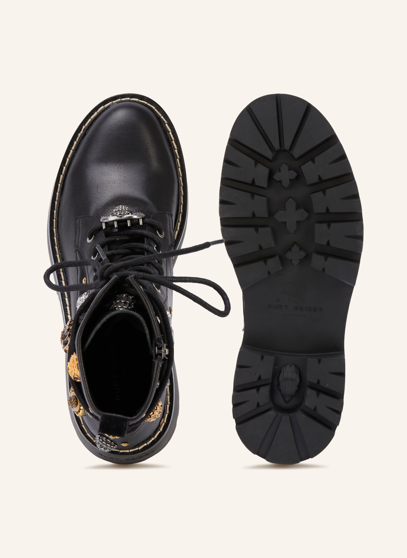 KURT GEIGER EAGLES MATILDA Lace-up boots with Rhinestones: BLACK / SILVER / GOLD