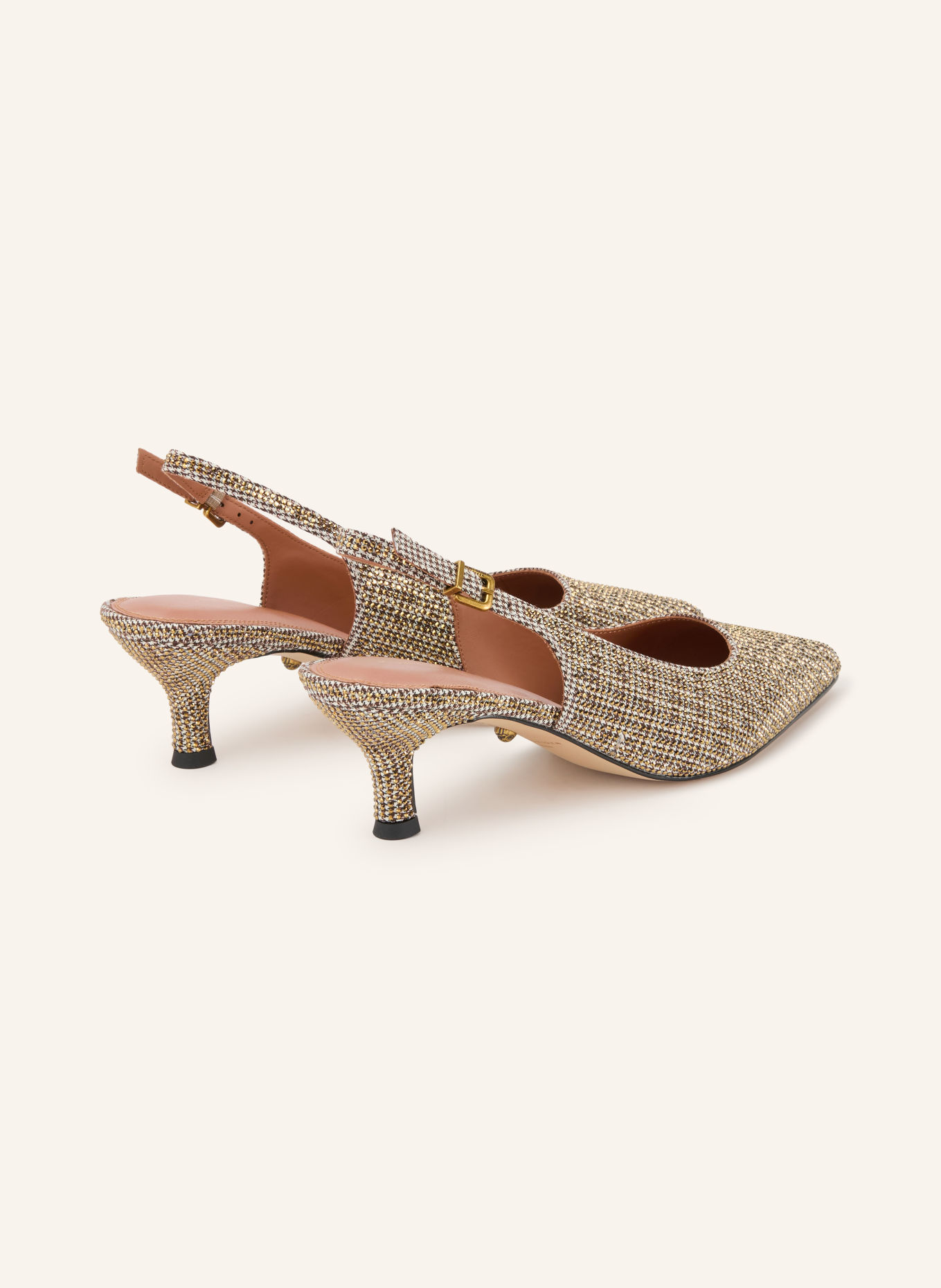 KURT GEIGER Slingpumps MARGE mit Schmucksteinen: BEIGE / GOLD / DUNKELBRAUN