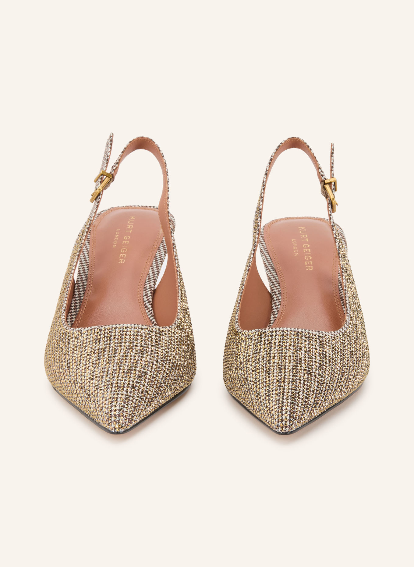 KURT GEIGER Slingpumps MARGE mit Schmucksteinen: BEIGE / GOLD / DUNKELBRAUN