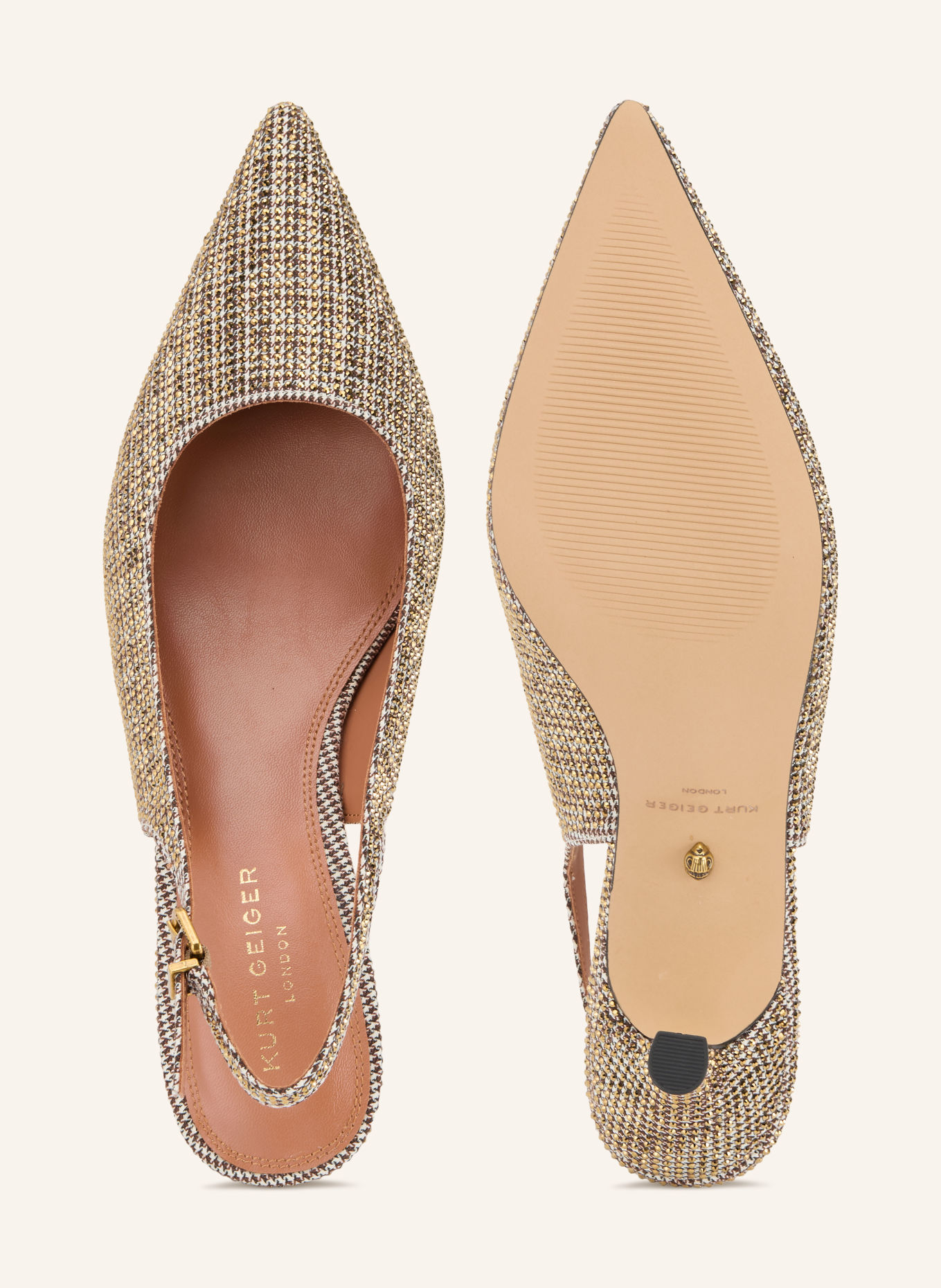 KURT GEIGER Slingpumps MARGE mit Schmucksteinen: BEIGE / GOLD / DUNKELBRAUN