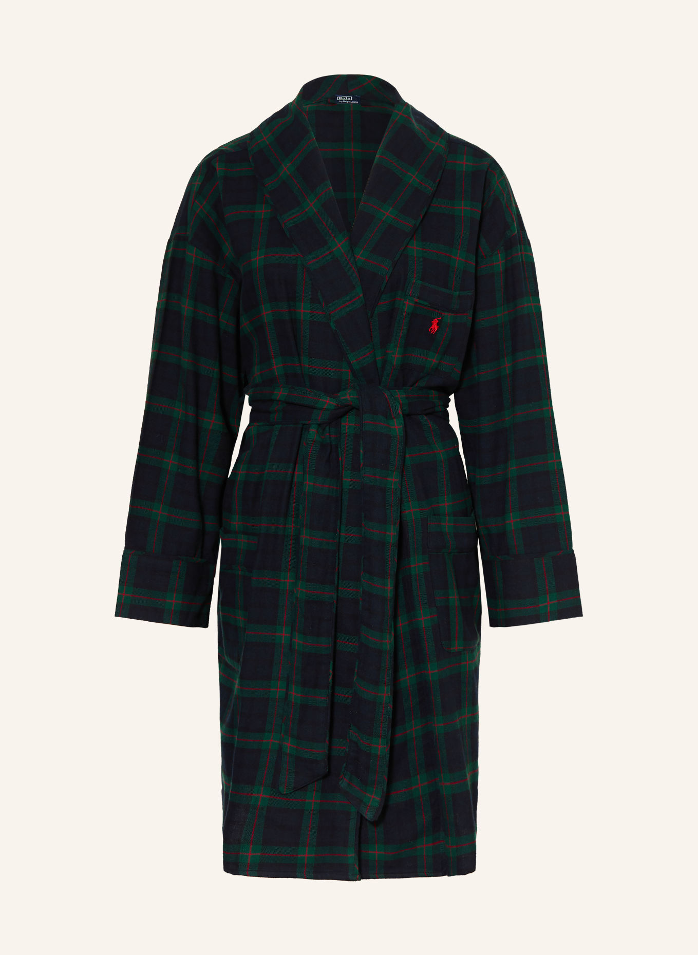 POLO RALPH LAUREN Damen-Morgenmantel aus Flanell: DUNKELGRÜN / ROT / DUNKELBLAU