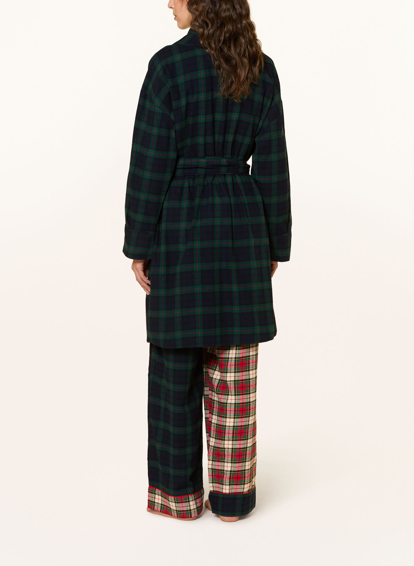 POLO RALPH LAUREN Damen-Morgenmantel aus Flanell: DUNKELGRÜN / ROT / DUNKELBLAU