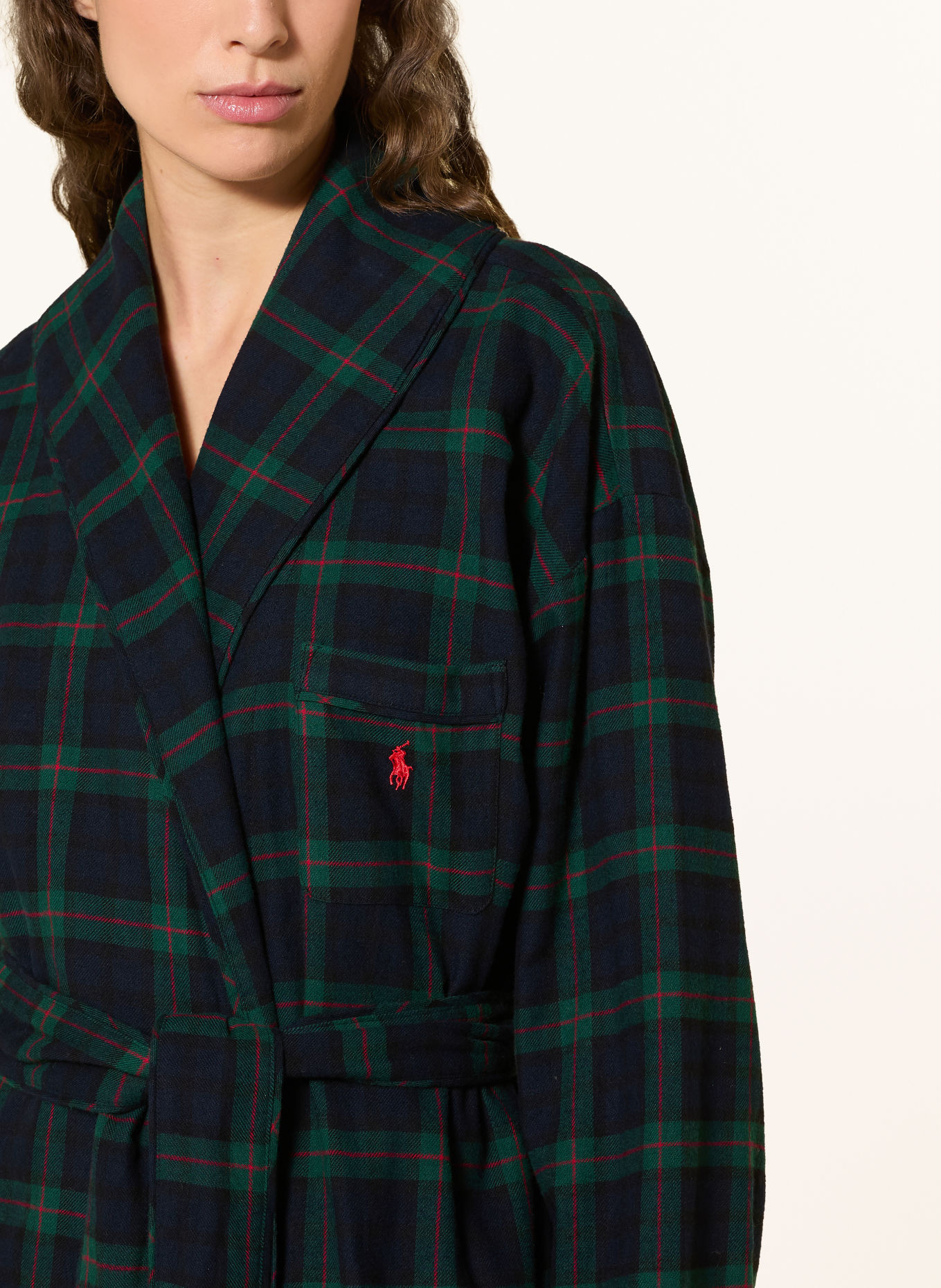 POLO RALPH LAUREN Damen-Morgenmantel aus Flanell: DUNKELGRÜN / ROT / DUNKELBLAU