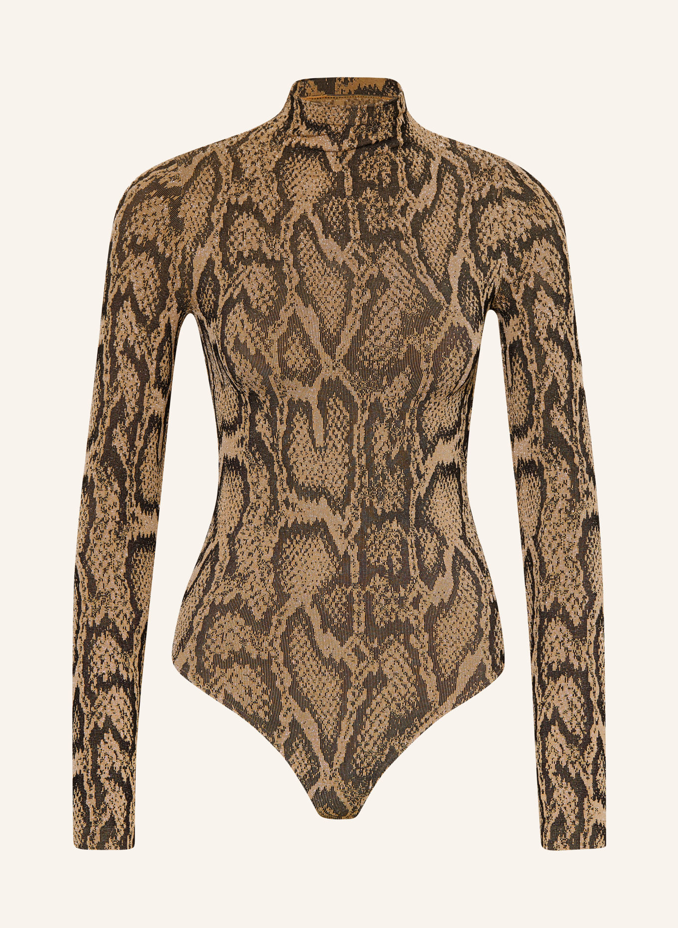 Wolford SHIMMERING PYTHON thong bodysuit with glitter yarn: BEIGE / BLACK