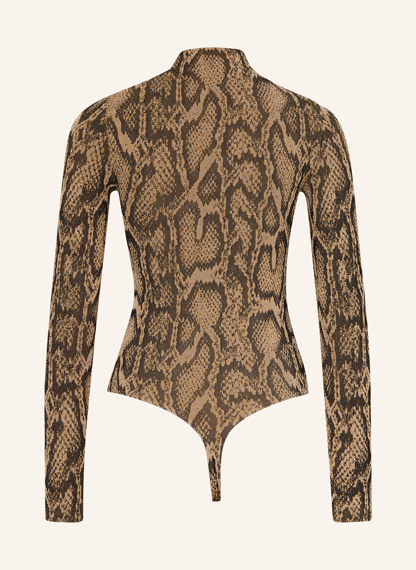 Wolford SHIMMERING PYTHON thong bodysuit with glitter yarn: BEIGE / BLACK