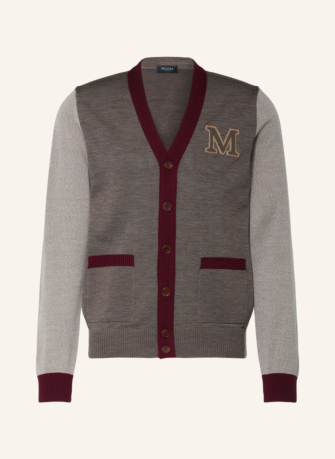MAERZ MUENCHEN Strickjacke: BRAUN / TAUPE / DUNKELROT