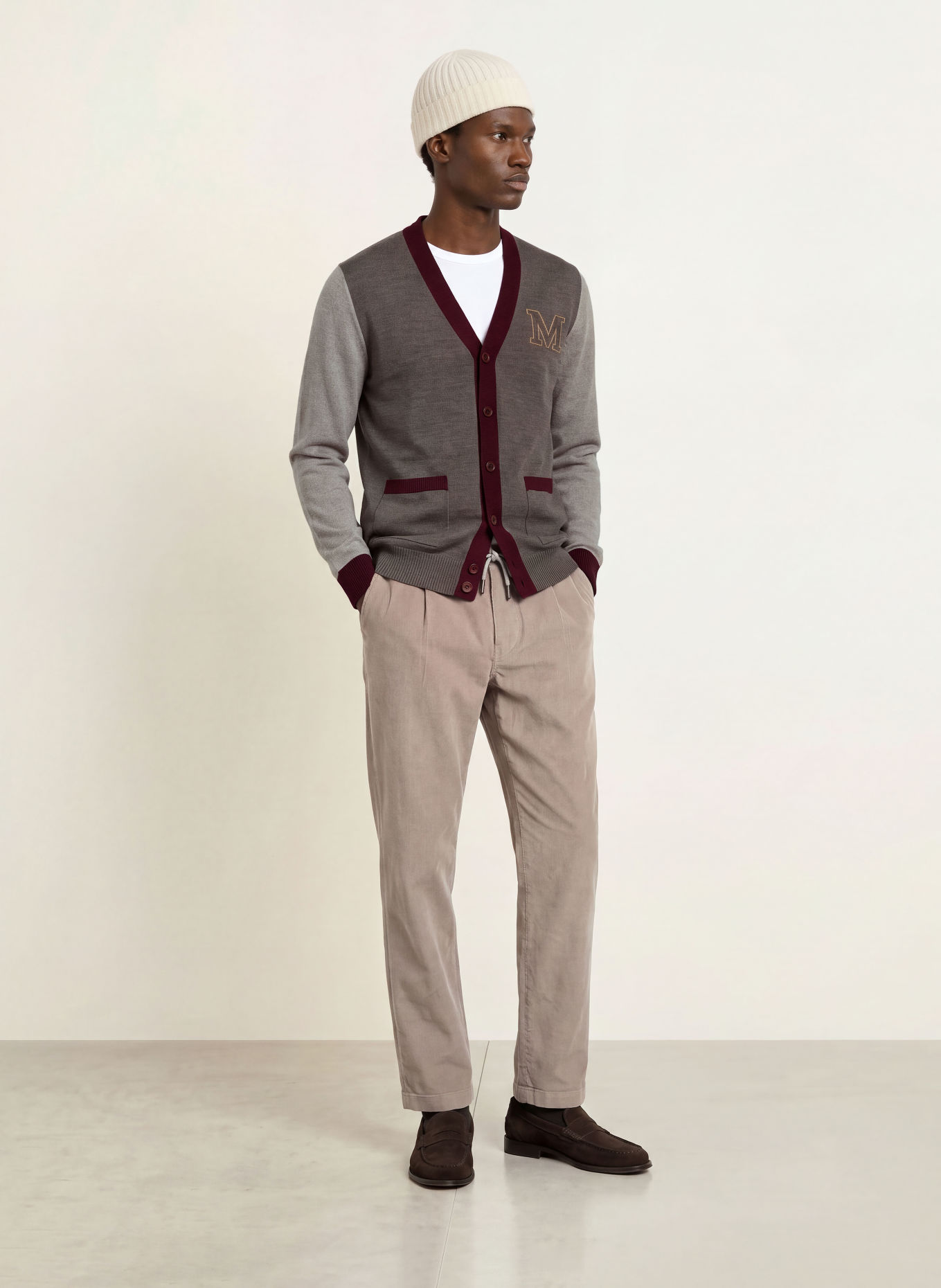 MAERZ MUENCHEN Strickjacke: BRAUN / TAUPE / DUNKELROT