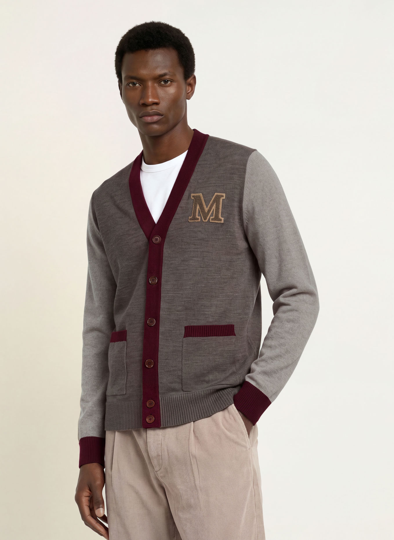 MAERZ MUENCHEN Strickjacke: BRAUN / TAUPE / DUNKELROT