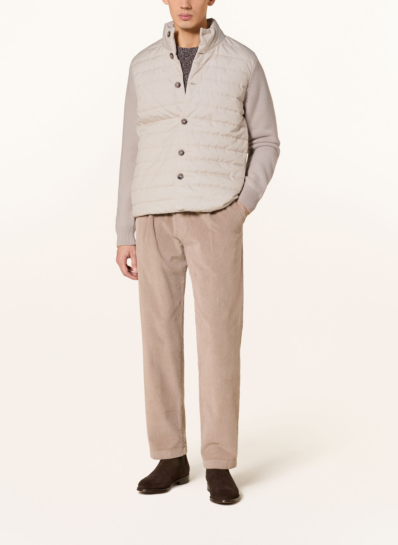 MAERZ MUENCHEN Strickjacke im Materialmix: CREME / HELLGRAU