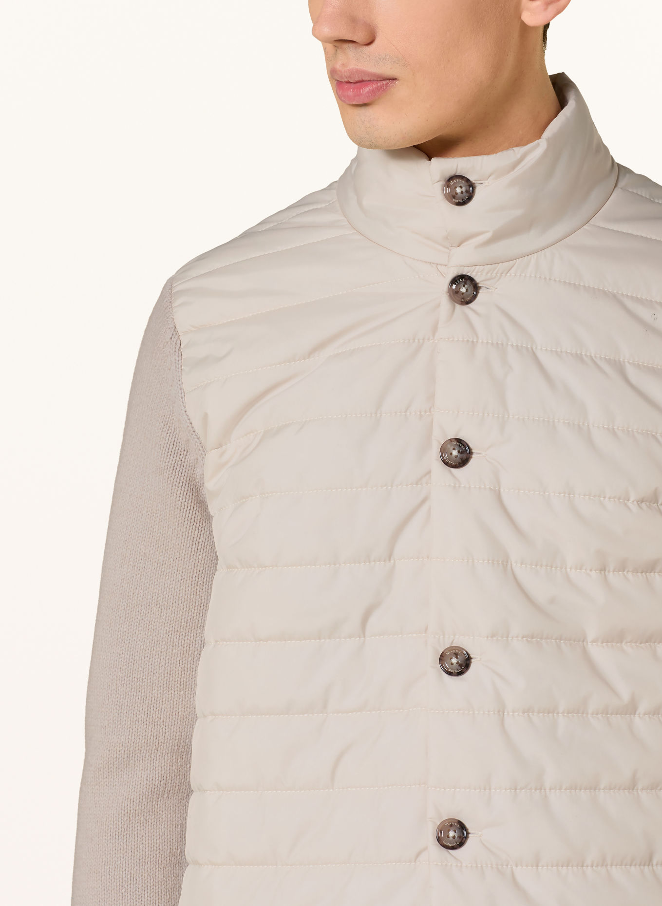 MAERZ MUENCHEN Strickjacke im Materialmix: CREME / HELLGRAU