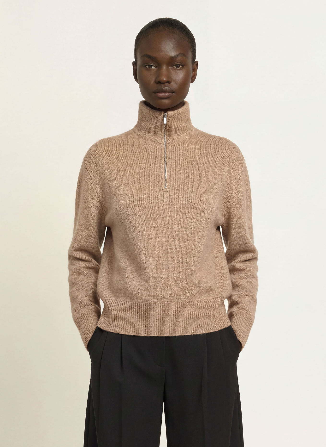 ALMADA LABEL DANA Half-zip sweater with Merino Wool and Cashmere: BEIGE