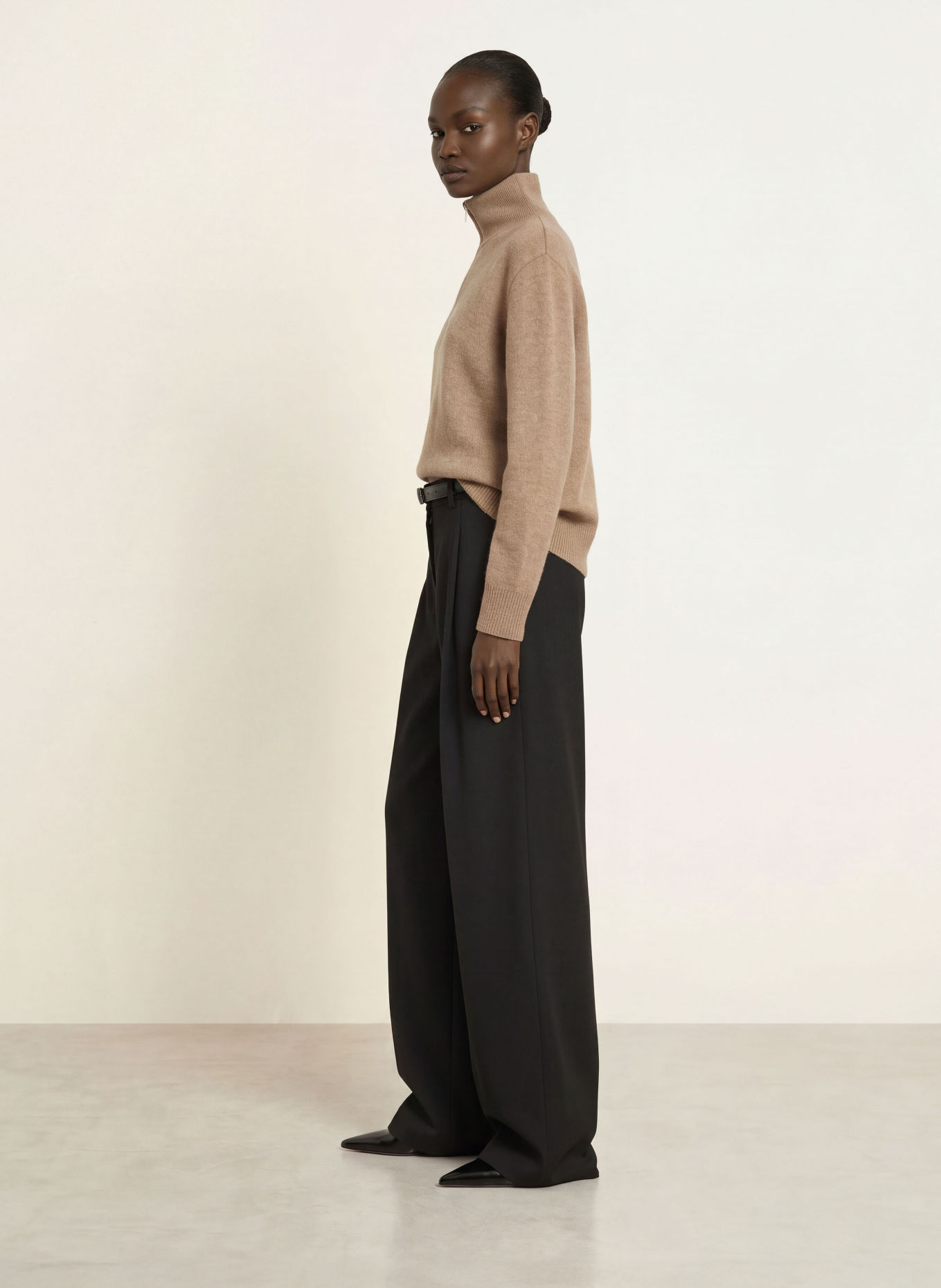 ALMADA LABEL DANA Half-zip sweater with Merino Wool and Cashmere: BEIGE