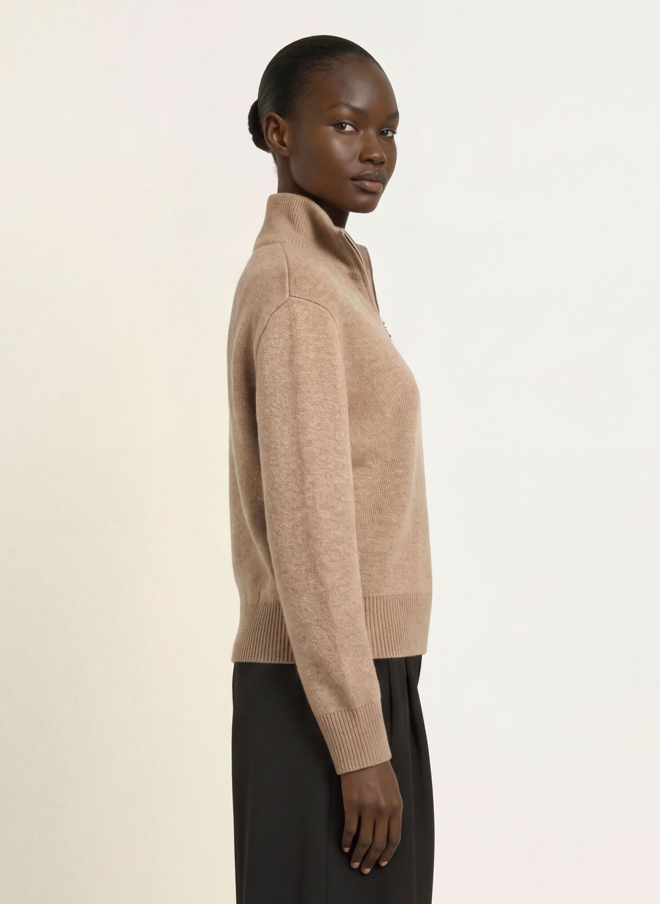 ALMADA LABEL DANA Half-zip sweater with Merino Wool and Cashmere: BEIGE