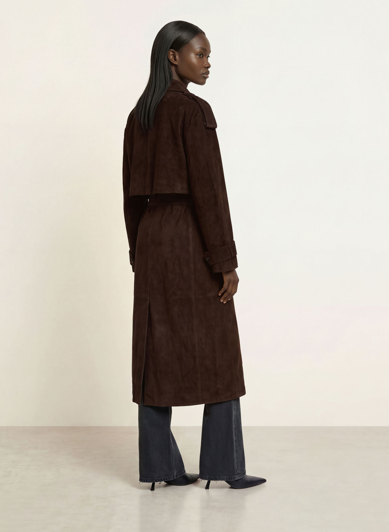 ALMADA LABEL Trenchcoat SIENNA i læder: MØRKEBRUN