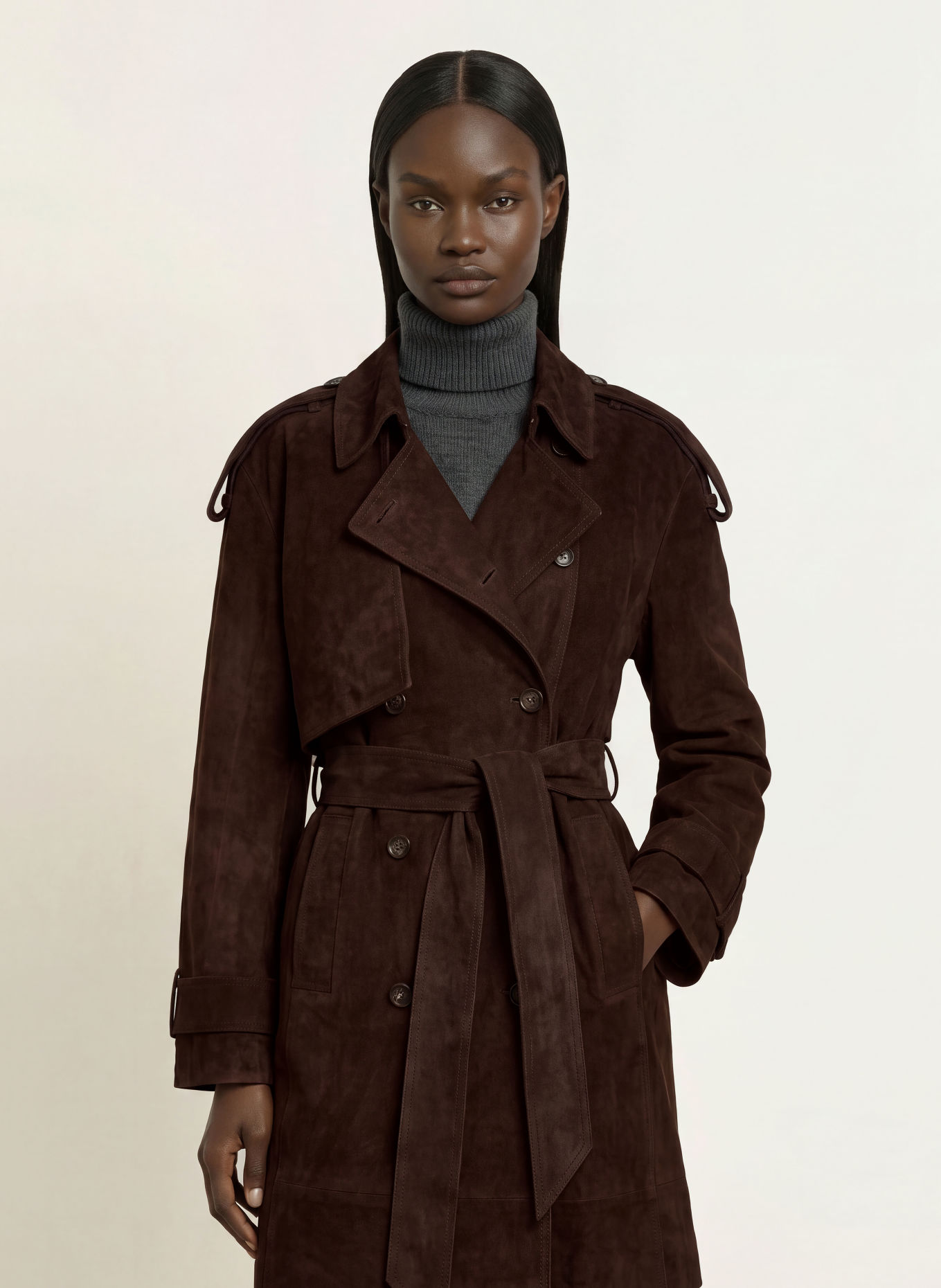 ALMADA LABEL Trenchcoat SIENNA i læder: MØRKEBRUN