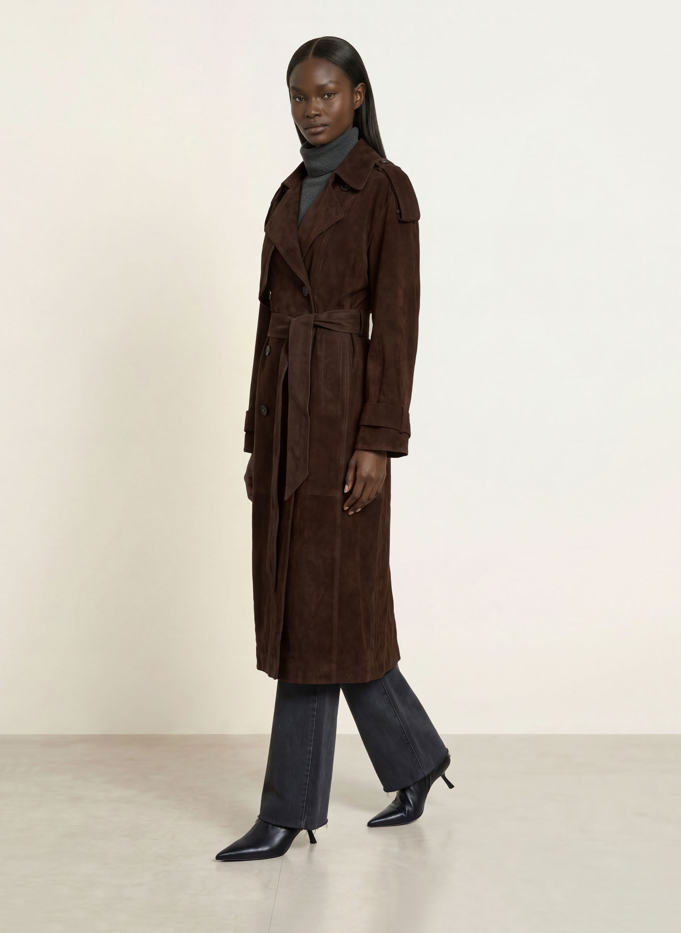 ALMADA LABEL Trenchcoat SIENNA i læder: MØRKEBRUN