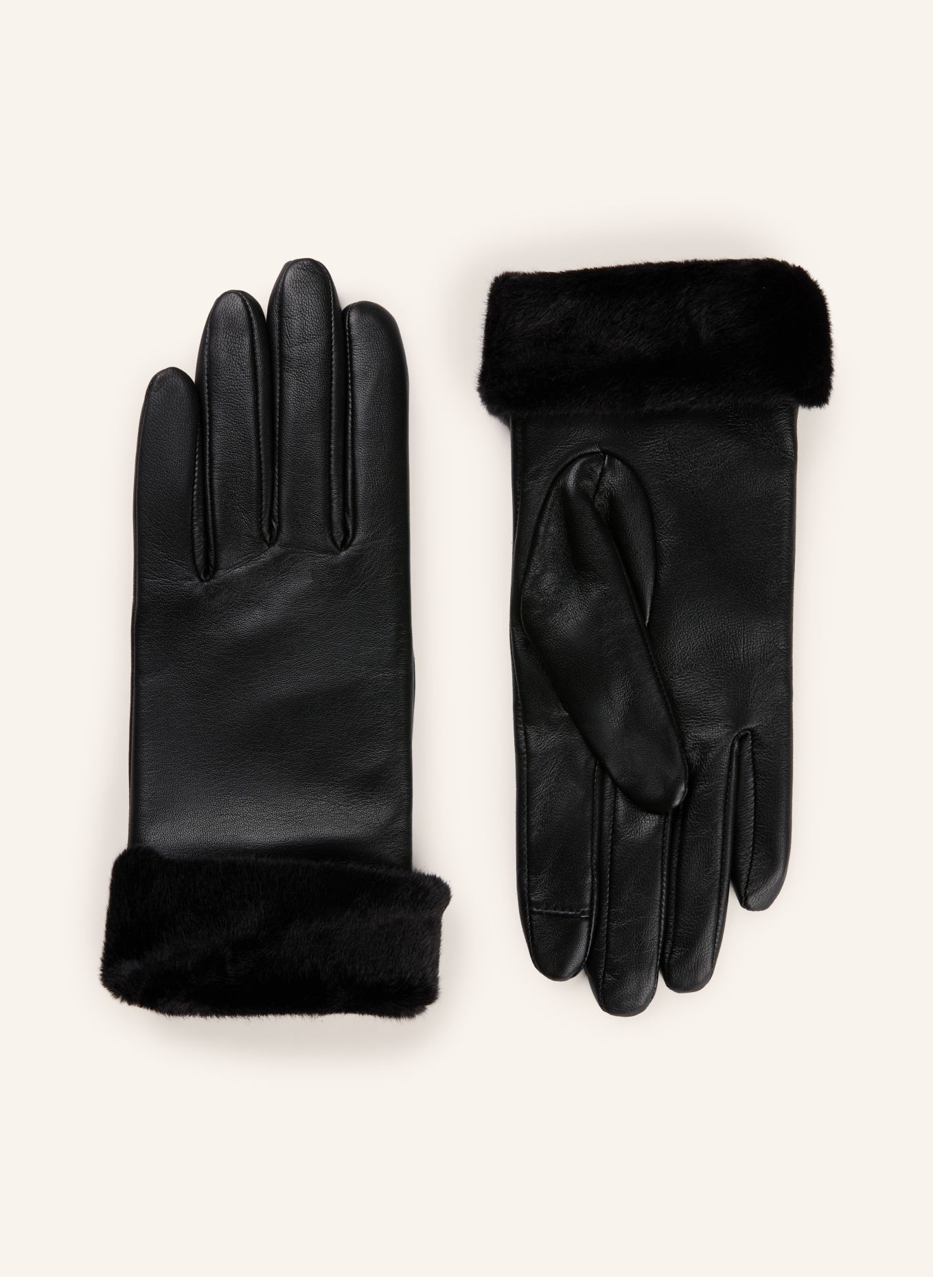 BOSS GIORGY Leather Gloves with Faux Fur: BLACK