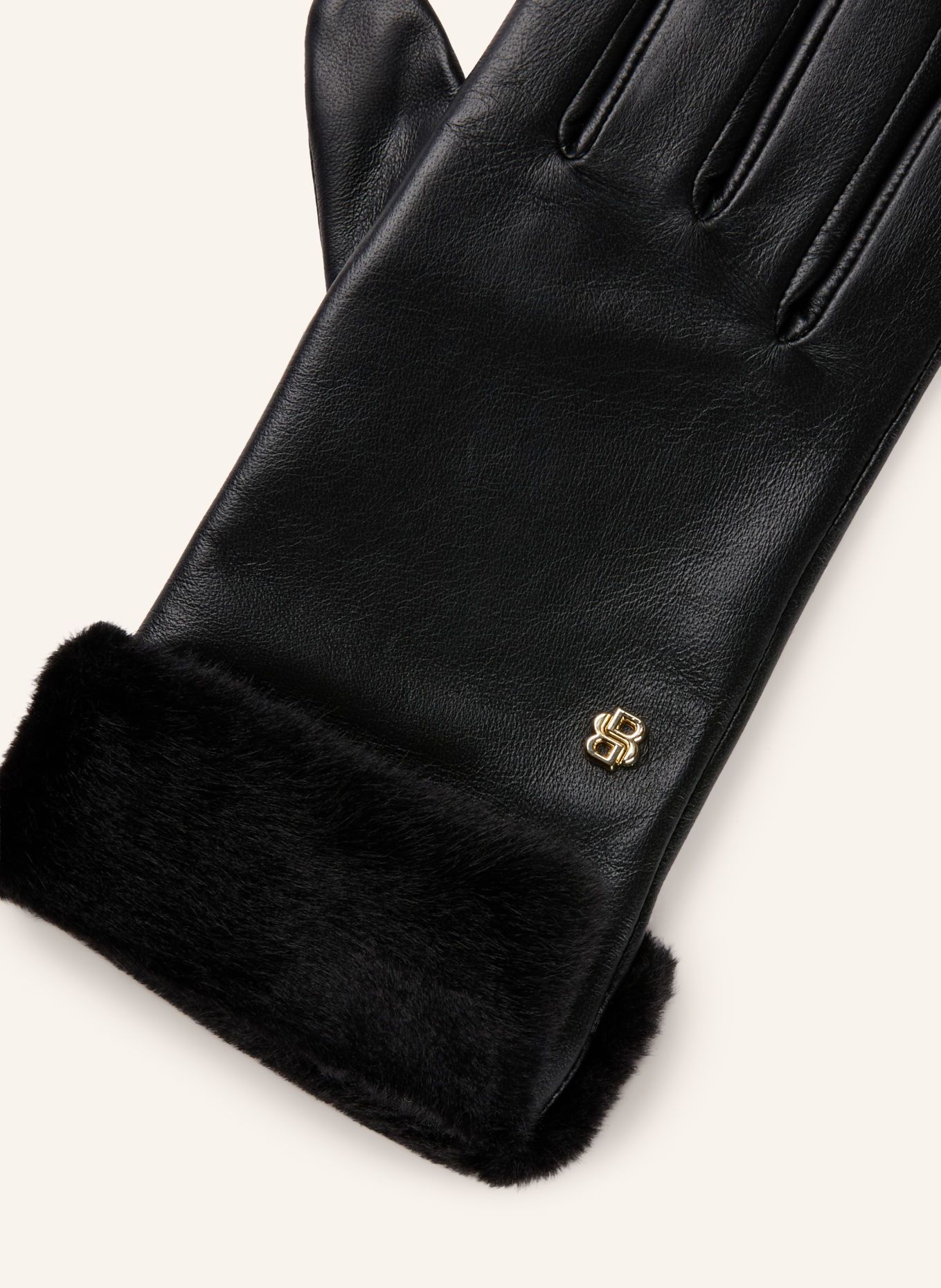 BOSS GIORGY Leather Gloves with Faux Fur: BLACK