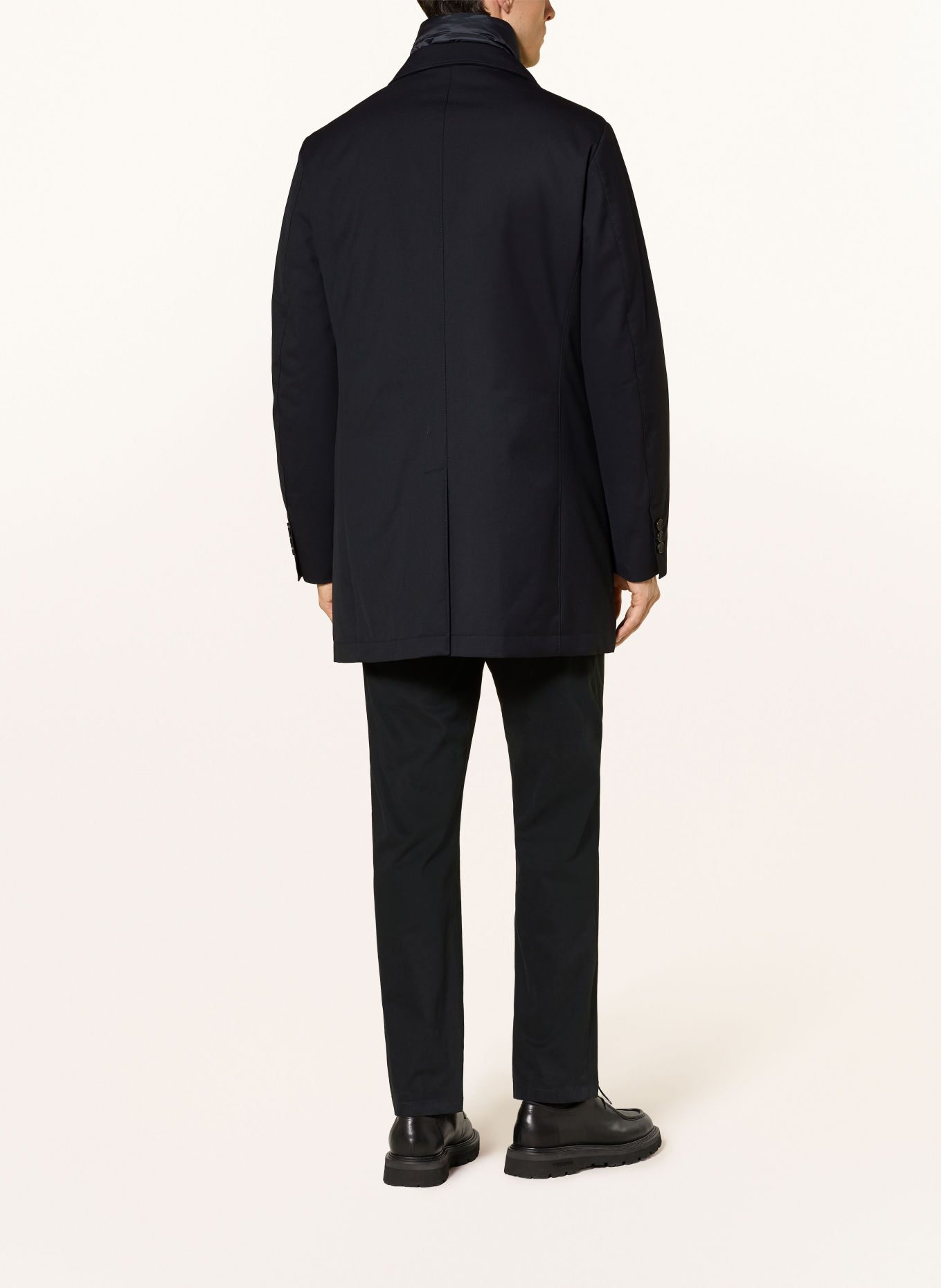 DUNO SPENCER PARMA Lightweight Down Coat with Removable Collar: DARK BLUE