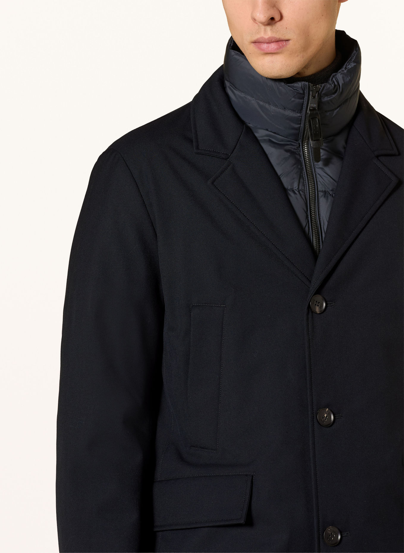 DUNO SPENCER PARMA Lightweight Down Coat with Removable Collar: DARK BLUE