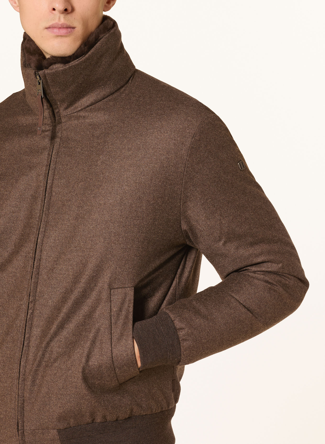 DUNO ONORIO LEVICO Down bomber jacket with Detachable Collar: BROWN