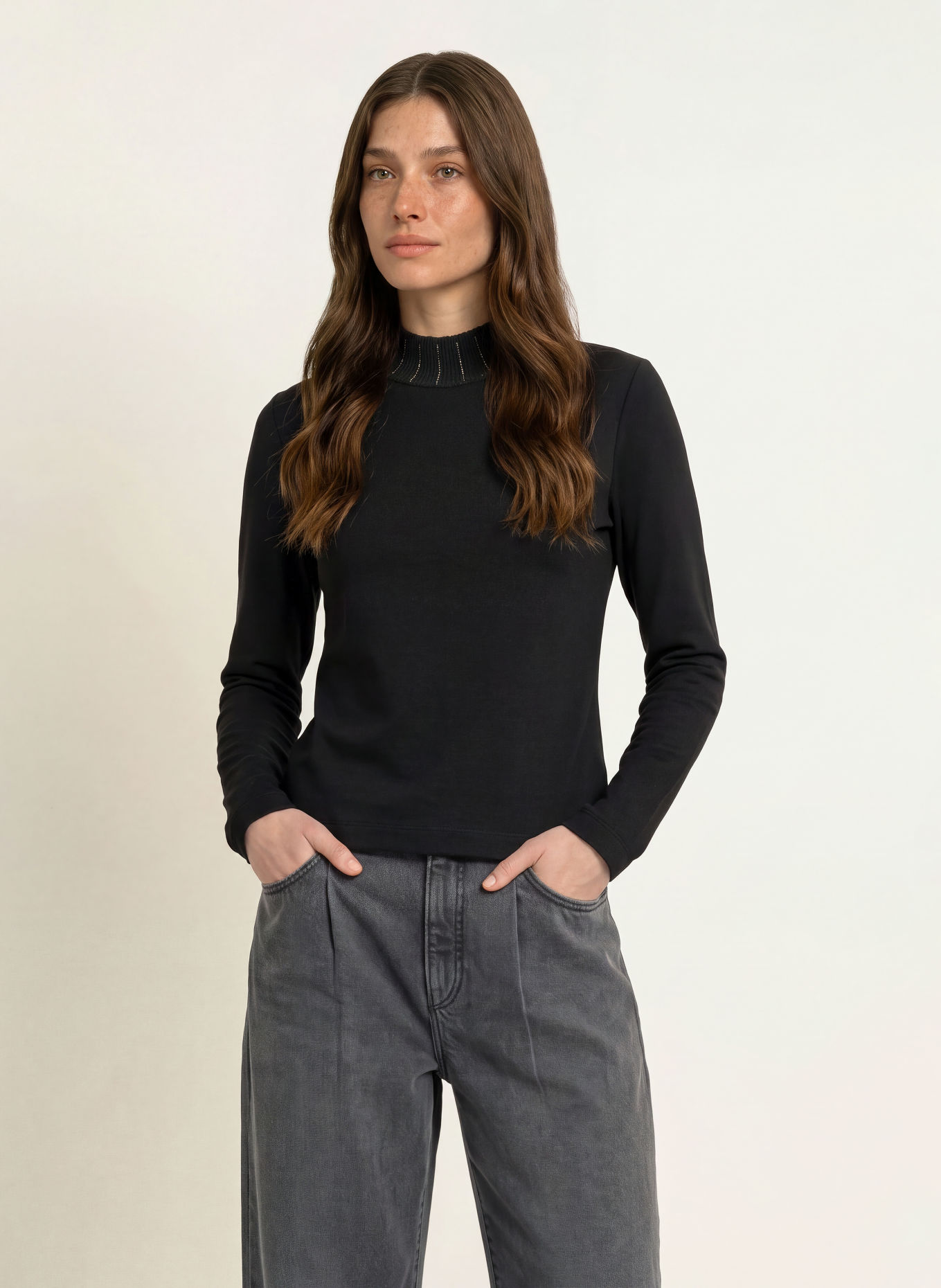 MARC CAIN Long-sleeve shirt with rhinestones: 900 black new