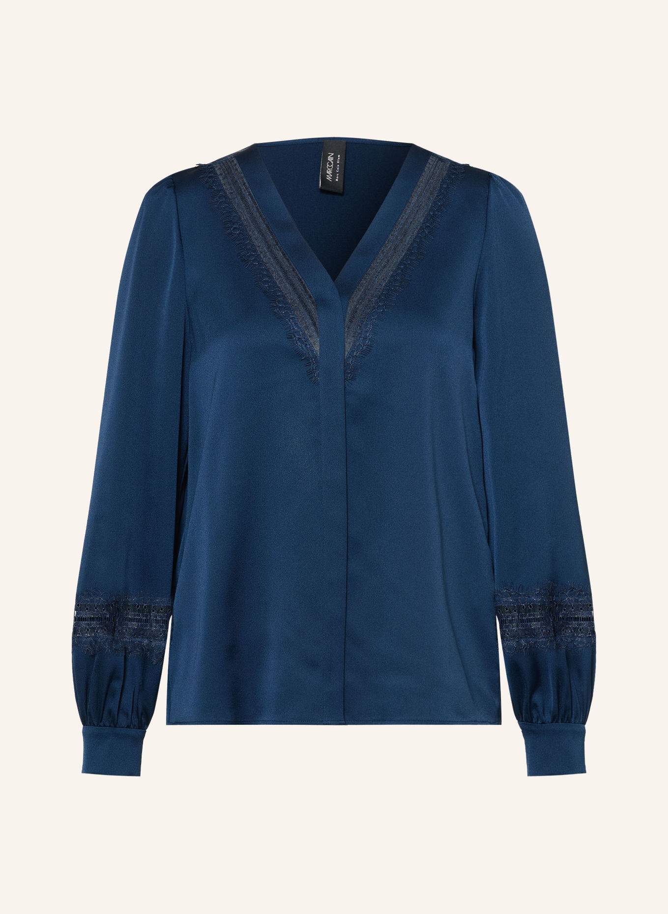 MARC CAIN Shirt blouse with lace: 393 pageant blue