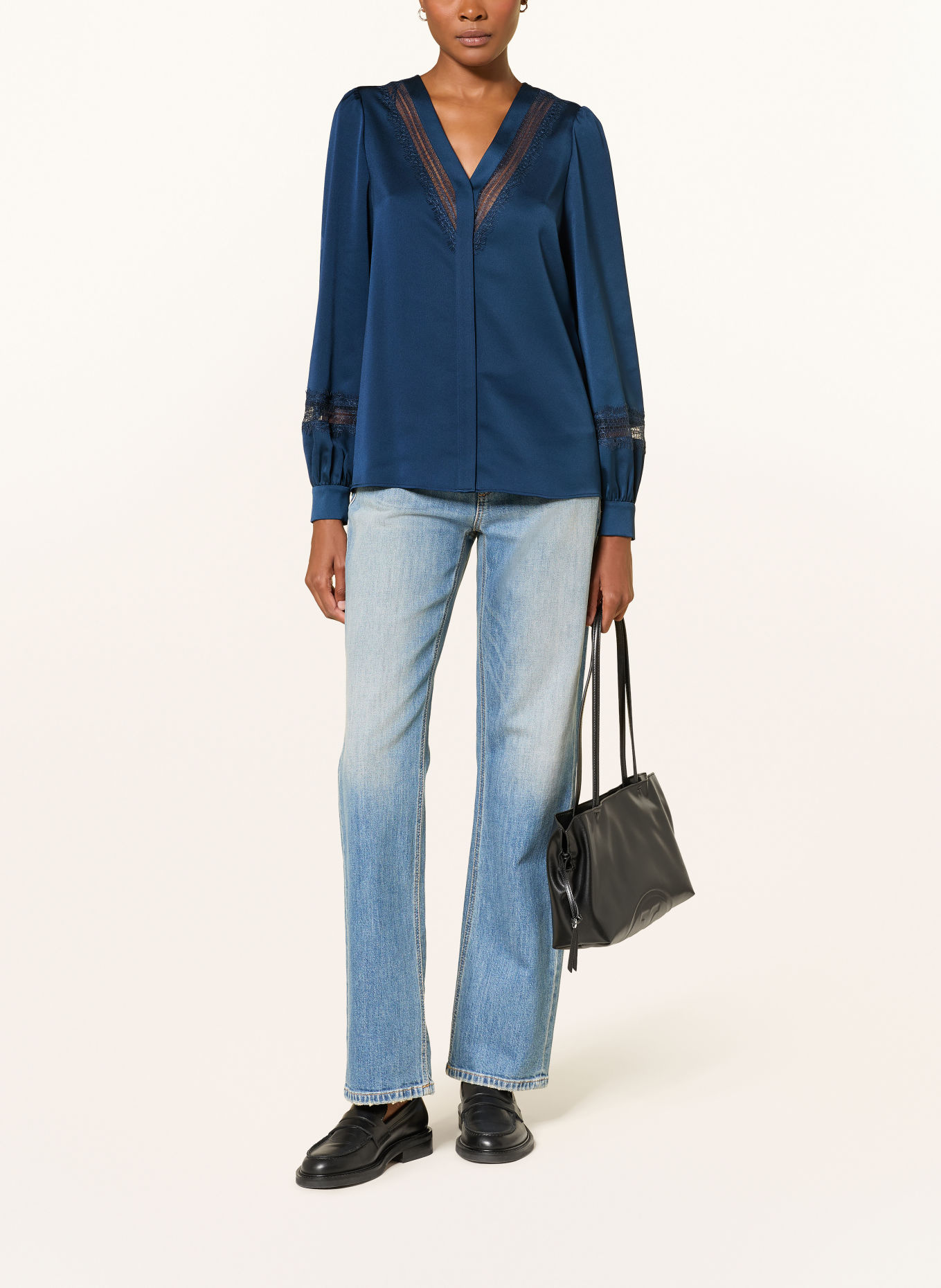 MARC CAIN Shirt blouse with lace: 393 pageant blue