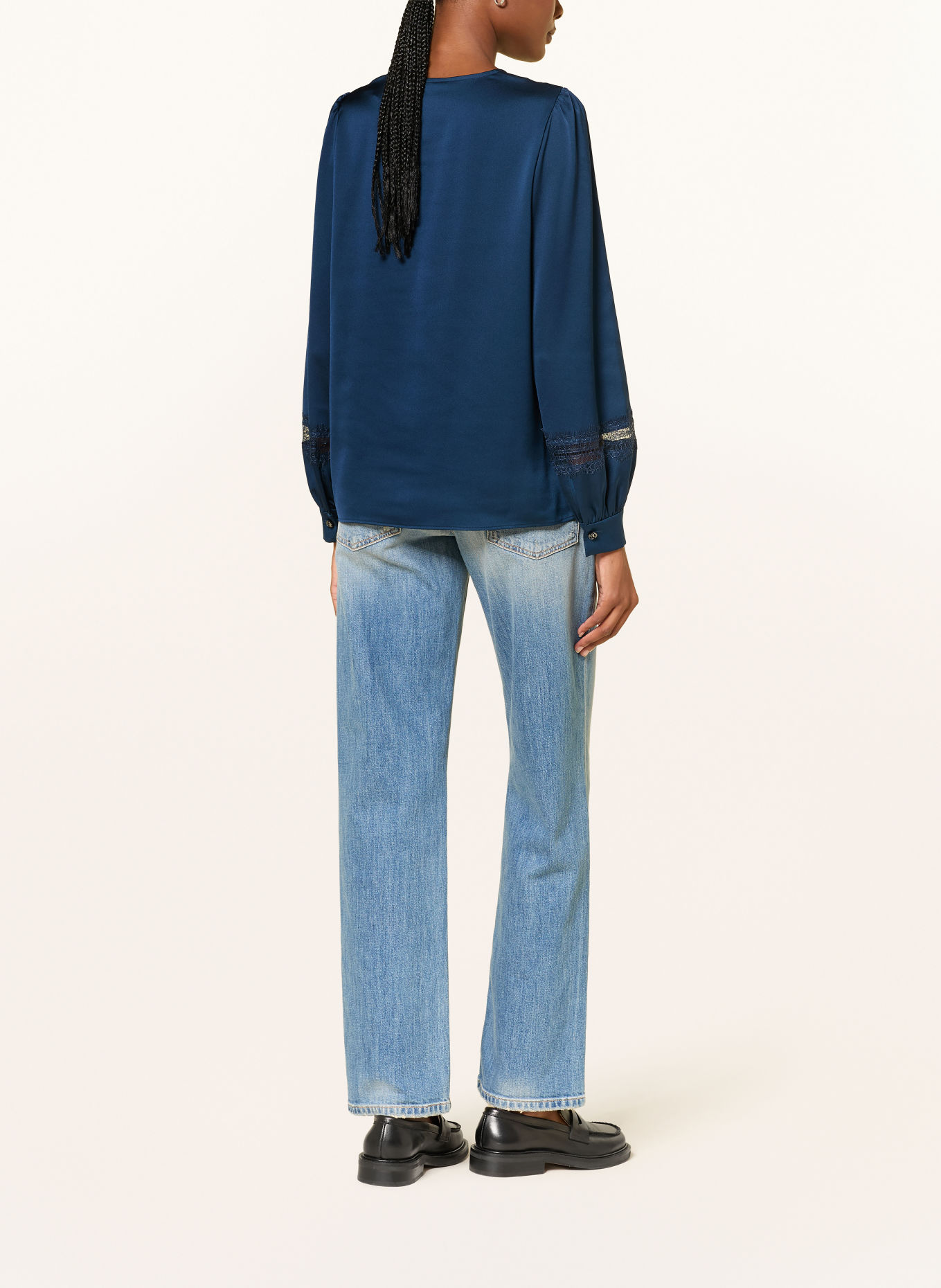 MARC CAIN Shirt blouse with lace: 393 pageant blue