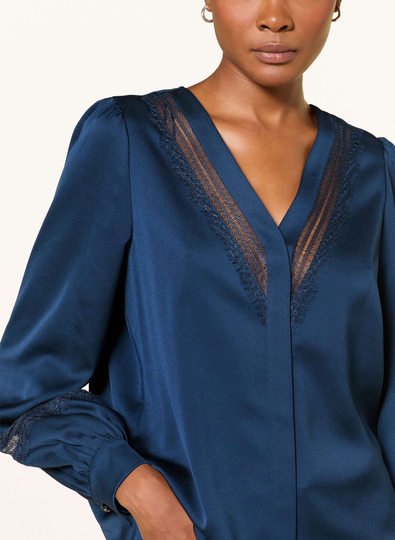 MARC CAIN Shirt blouse with lace: 393 pageant blue