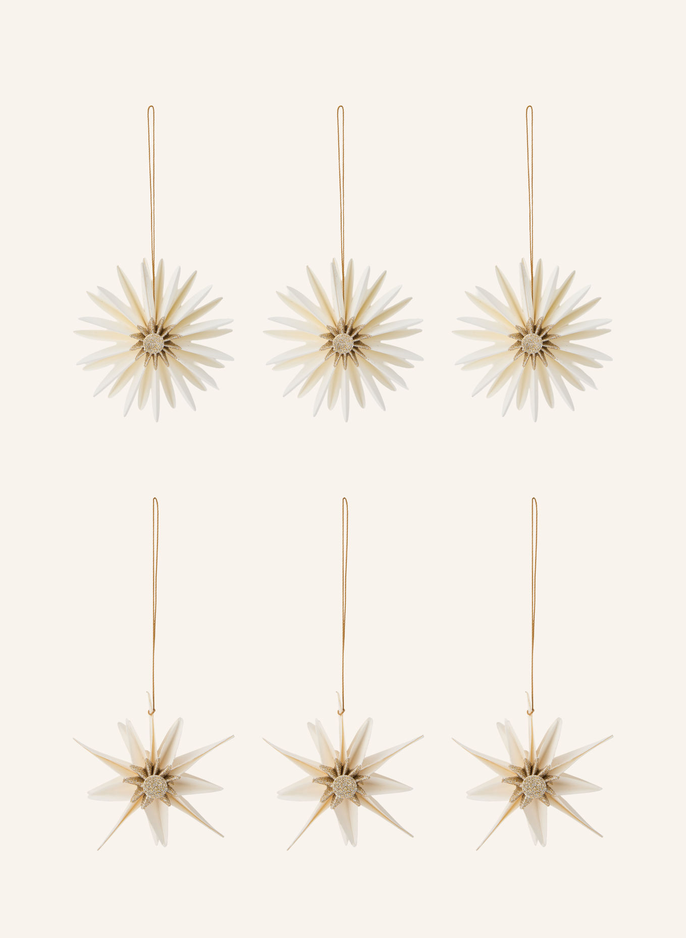 house doctor Set of 6 Decorative Ornaments by HDSTARI: ECRU / GOLD