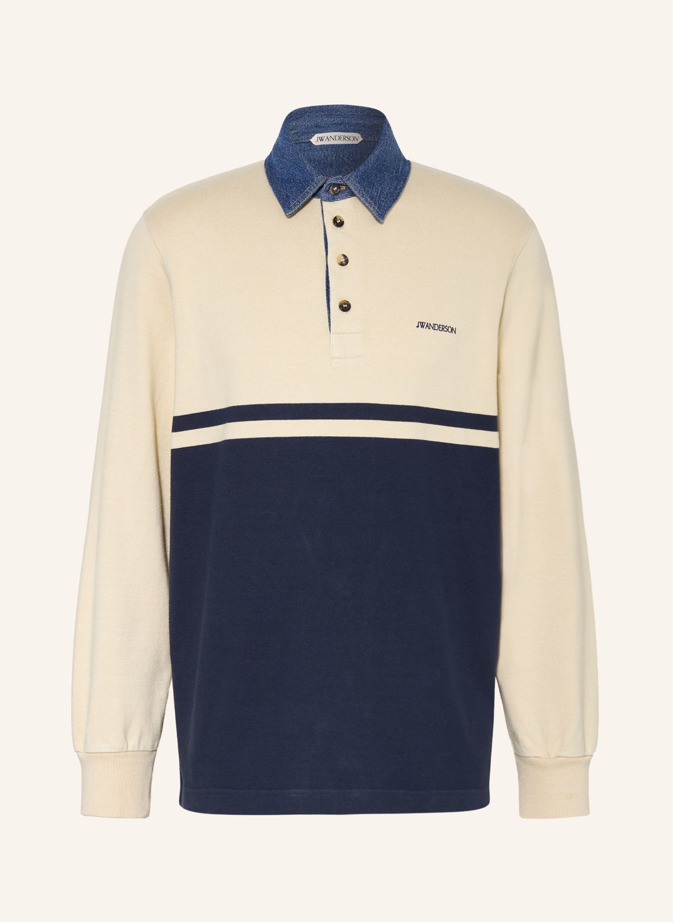 JW ANDERSON Jersey-Poloshirt: BEIGE / DUNKELBLAU