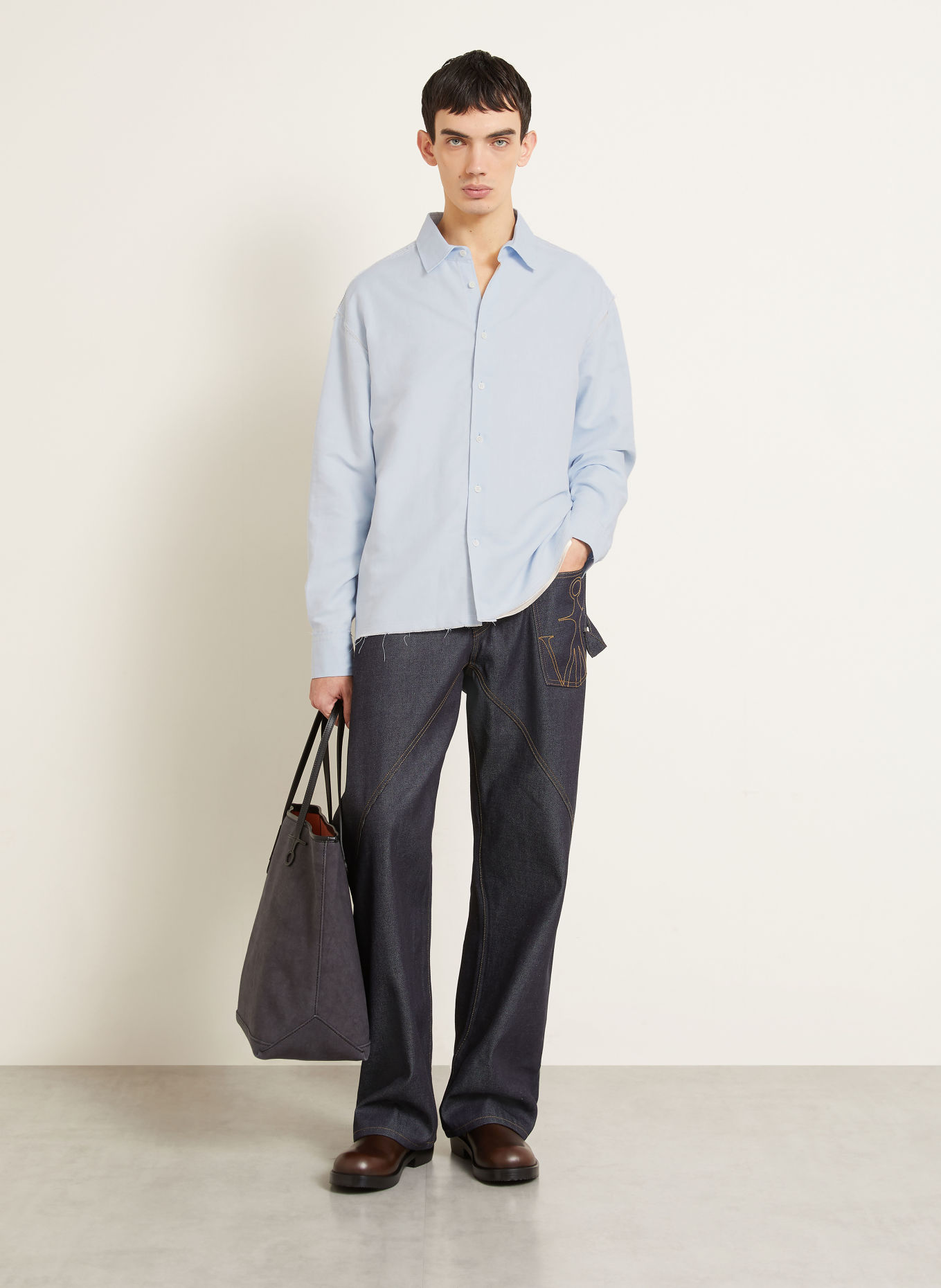 JW ANDERSON RAW EDGE Comfort Fit Shirt with Linen: LIGHT BLUE