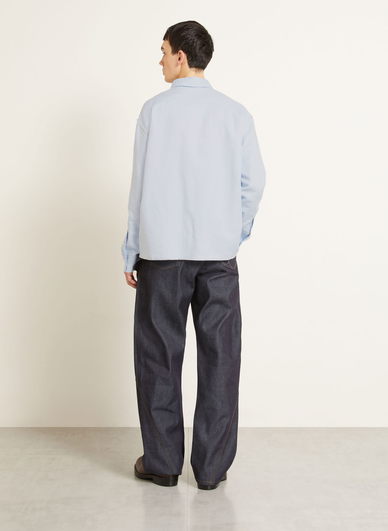 JW ANDERSON RAW EDGE Comfort Fit Shirt with Linen: LIGHT BLUE