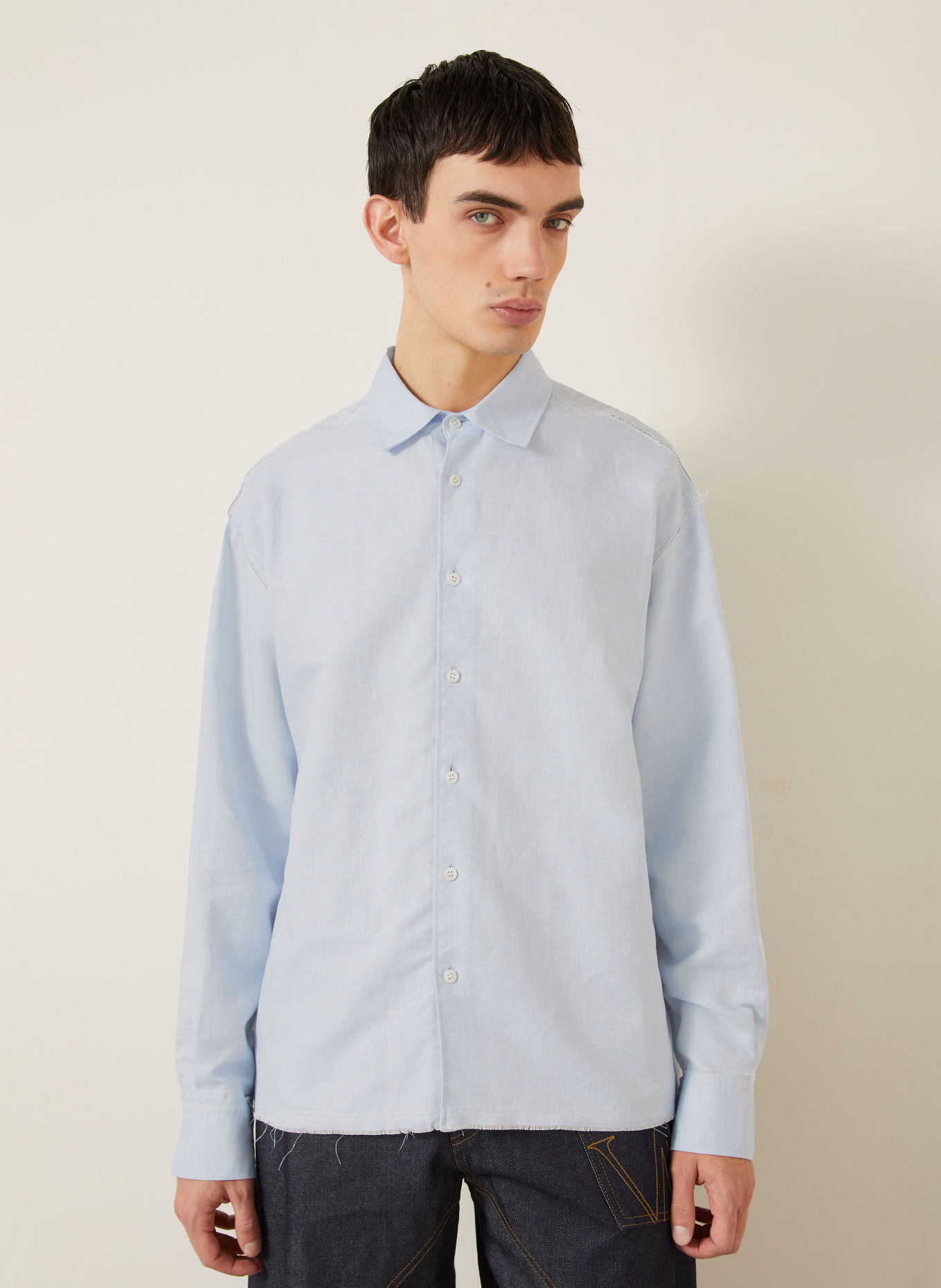JW ANDERSON RAW EDGE Comfort Fit Shirt with Linen: LIGHT BLUE