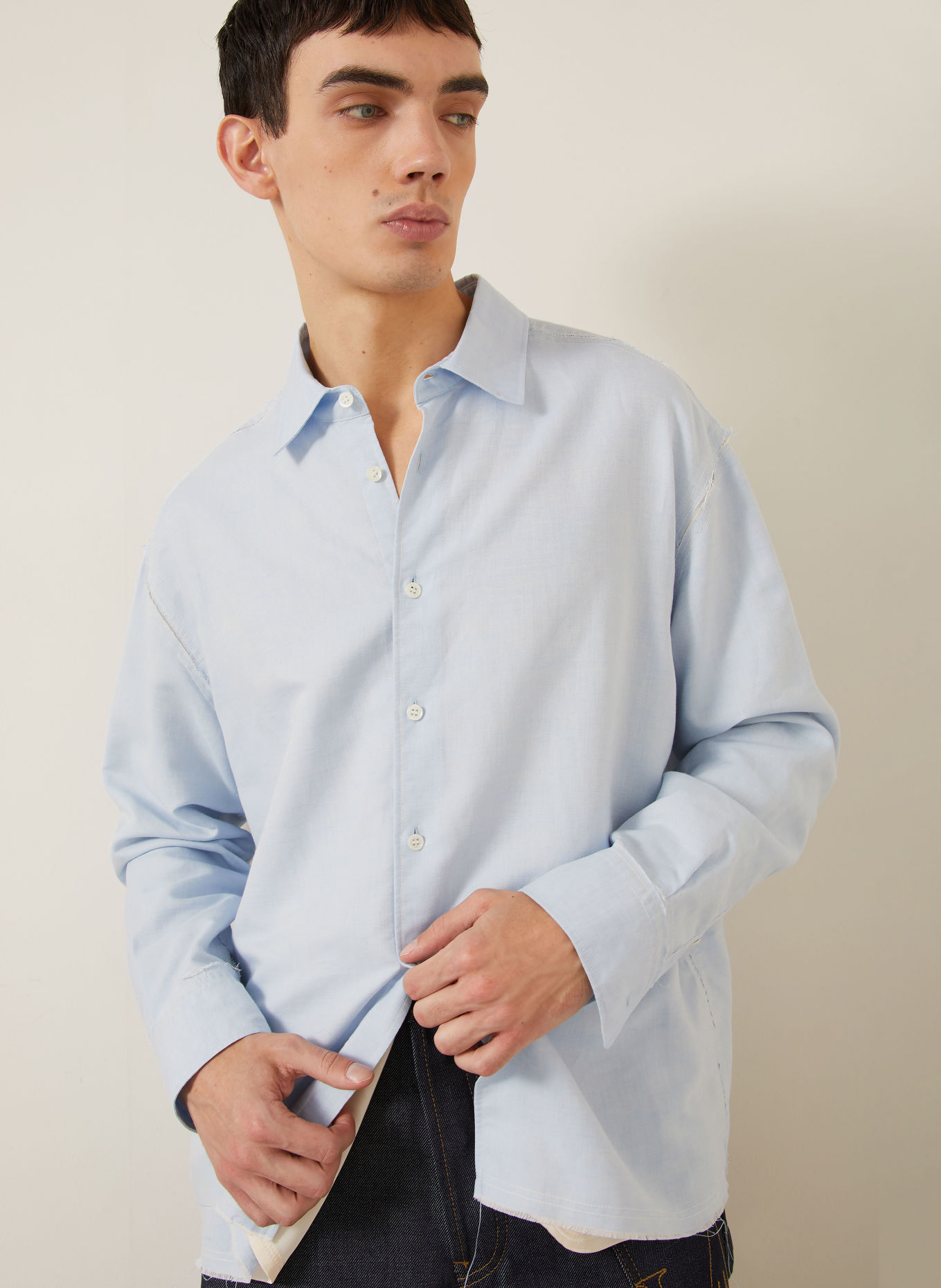 JW ANDERSON RAW EDGE Comfort Fit Shirt with Linen: LIGHT BLUE
