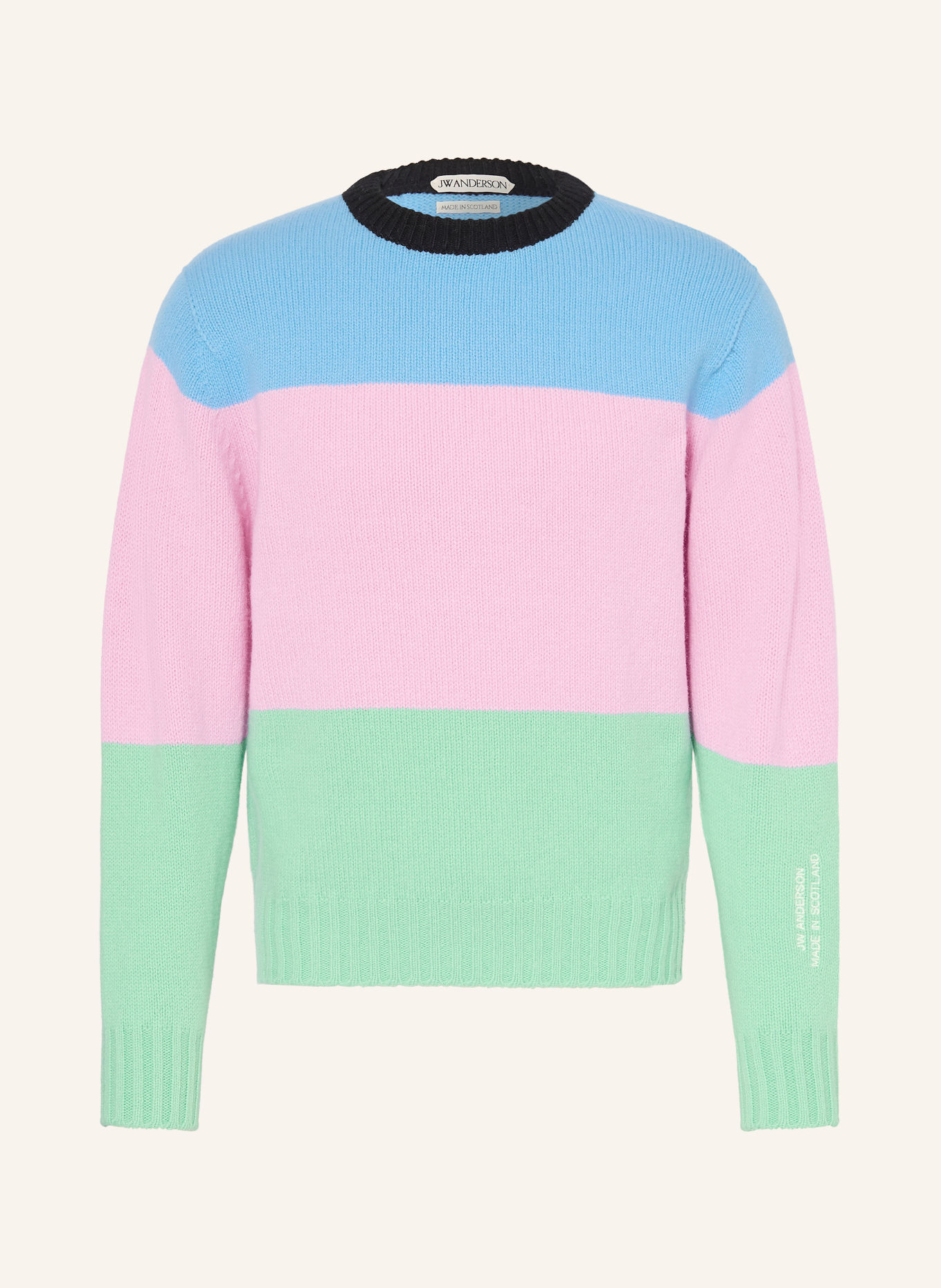 JW ANDERSON STRIPE-pullover i merinould: LYSEBLÅ / ROSA / MINT