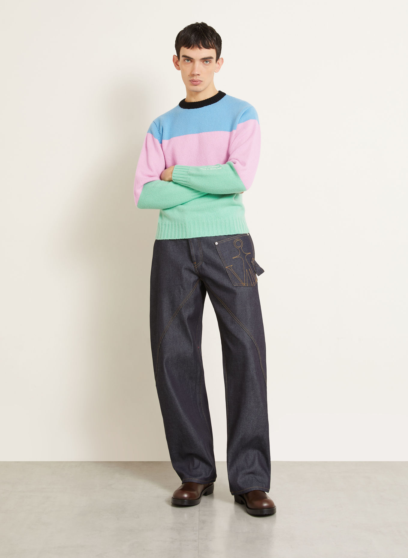 JW ANDERSON STRIPE-pullover i merinould: LYSEBLÅ / ROSA / MINT