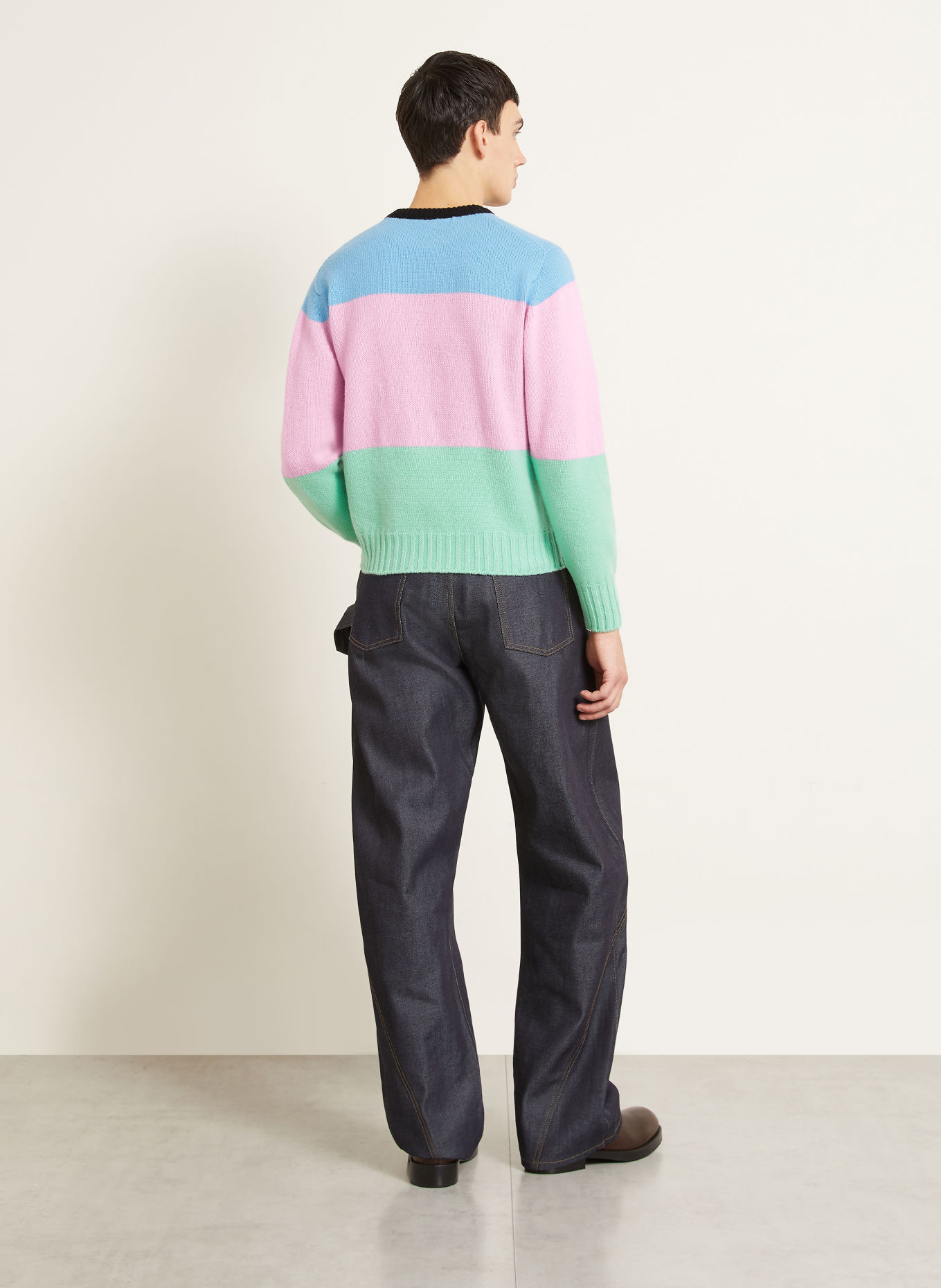 JW ANDERSON STRIPE-pullover i merinould: LYSEBLÅ / ROSA / MINT