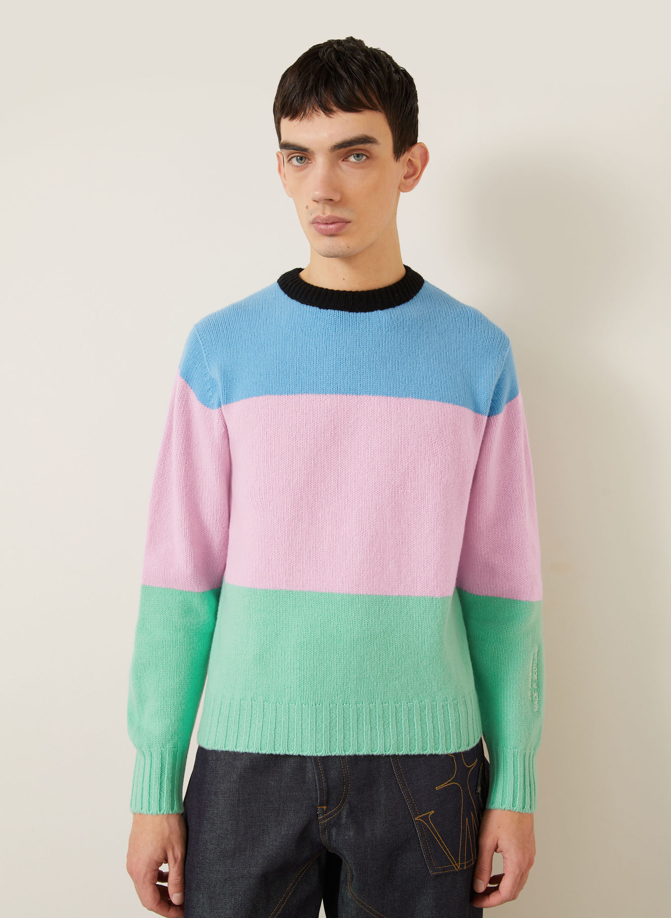 JW ANDERSON STRIPE-pullover i merinould: LYSEBLÅ / ROSA / MINT