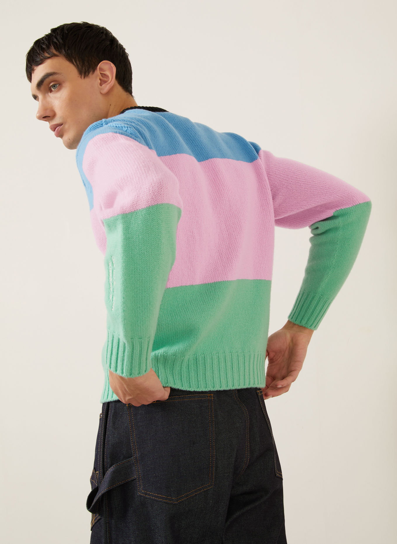 JW ANDERSON STRIPE-pullover i merinould: LYSEBLÅ / ROSA / MINT