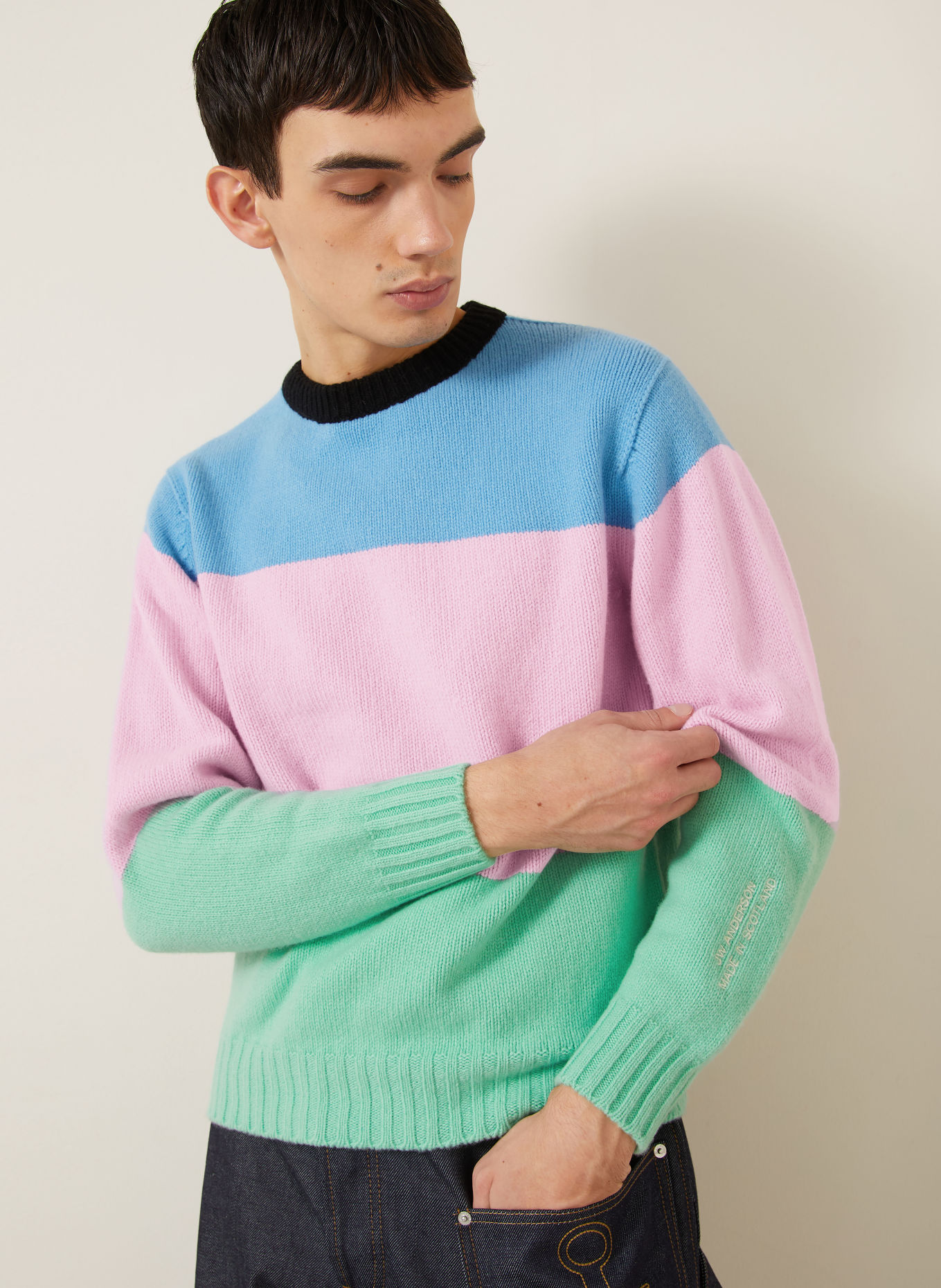 JW ANDERSON STRIPE-pullover i merinould: LYSEBLÅ / ROSA / MINT