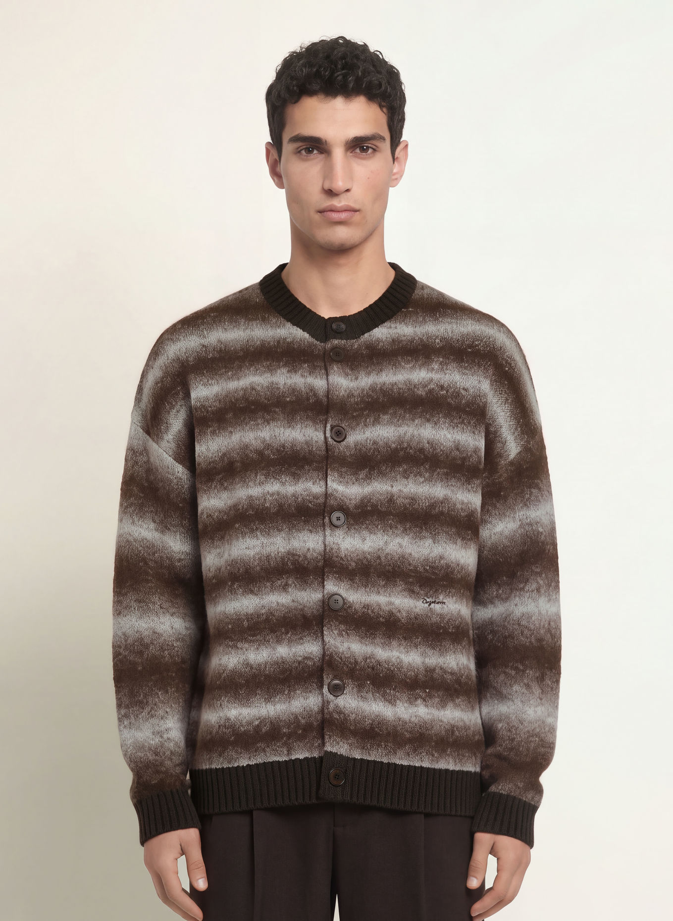 DRYKORN SAMIANO Cardigan: DARK BROWN / LIGHT GRAY