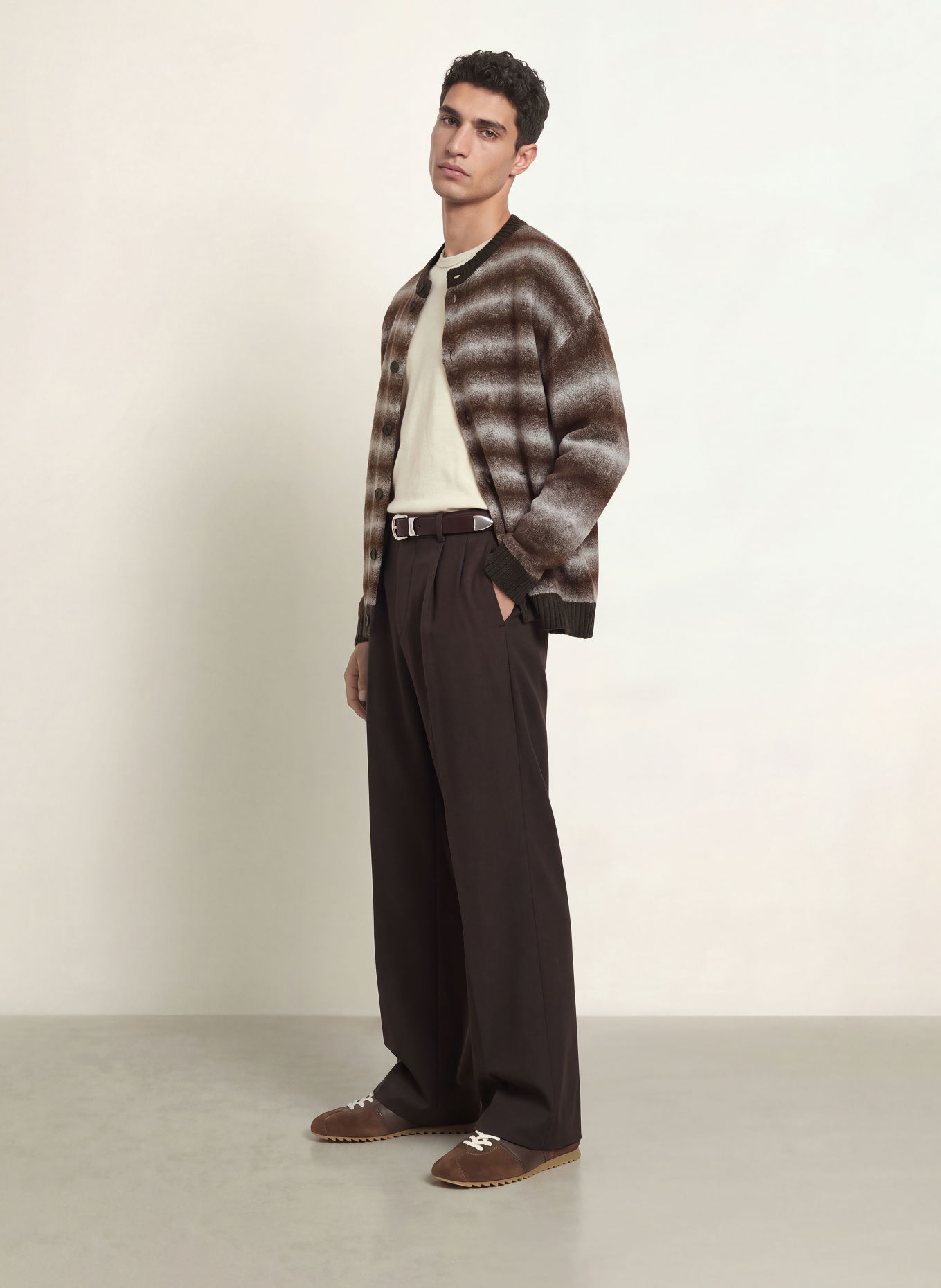 DRYKORN SAMIANO Cardigan: DARK BROWN / LIGHT GRAY