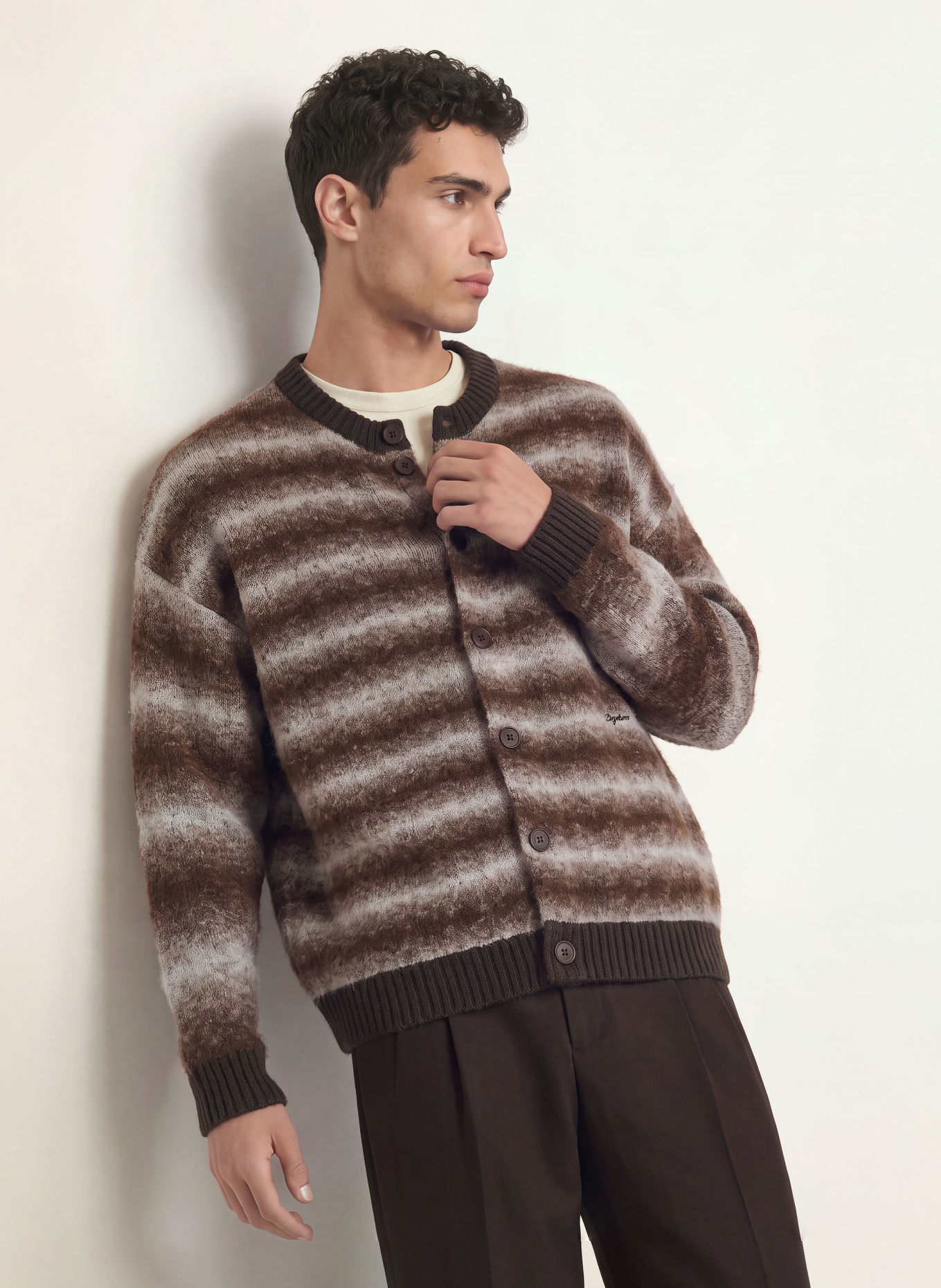 DRYKORN SAMIANO Cardigan: DARK BROWN / LIGHT GRAY