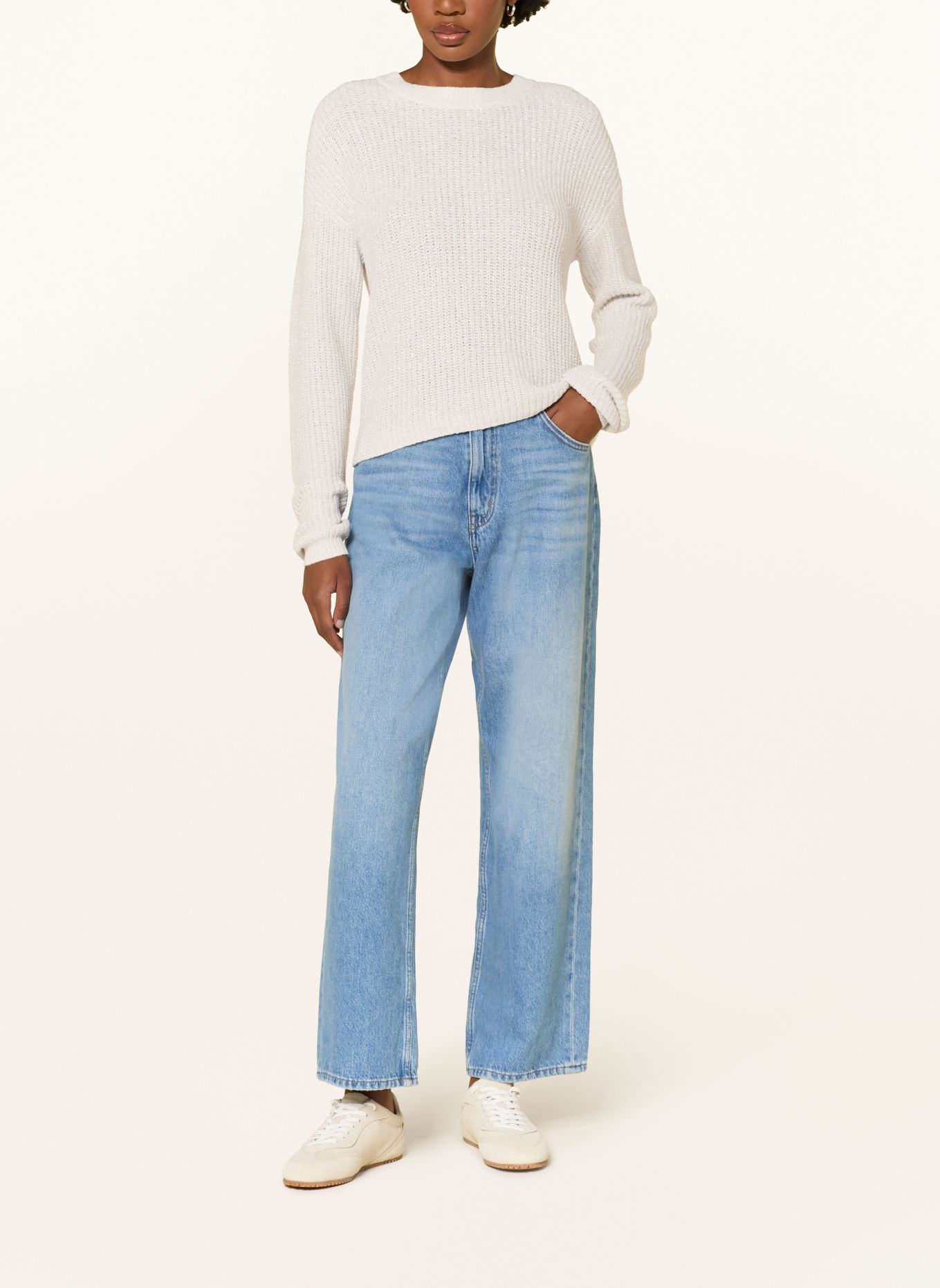 HUGO Pullover SLOOKIYA mit Glitzergarn: CREME