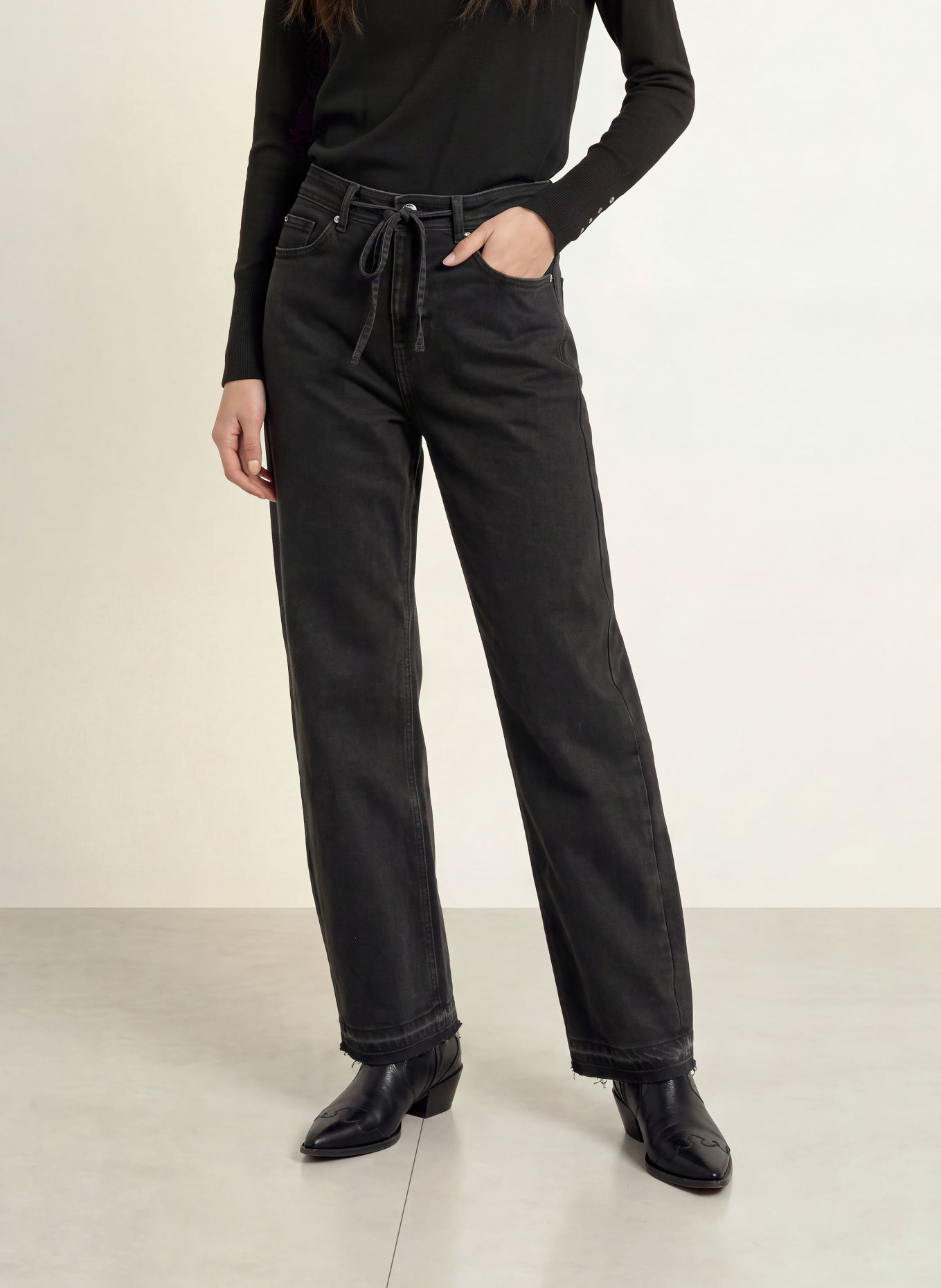 ICHI Paperbag jeans IHMISILLA: 900004256 DENIM BLACK STONE WASHED